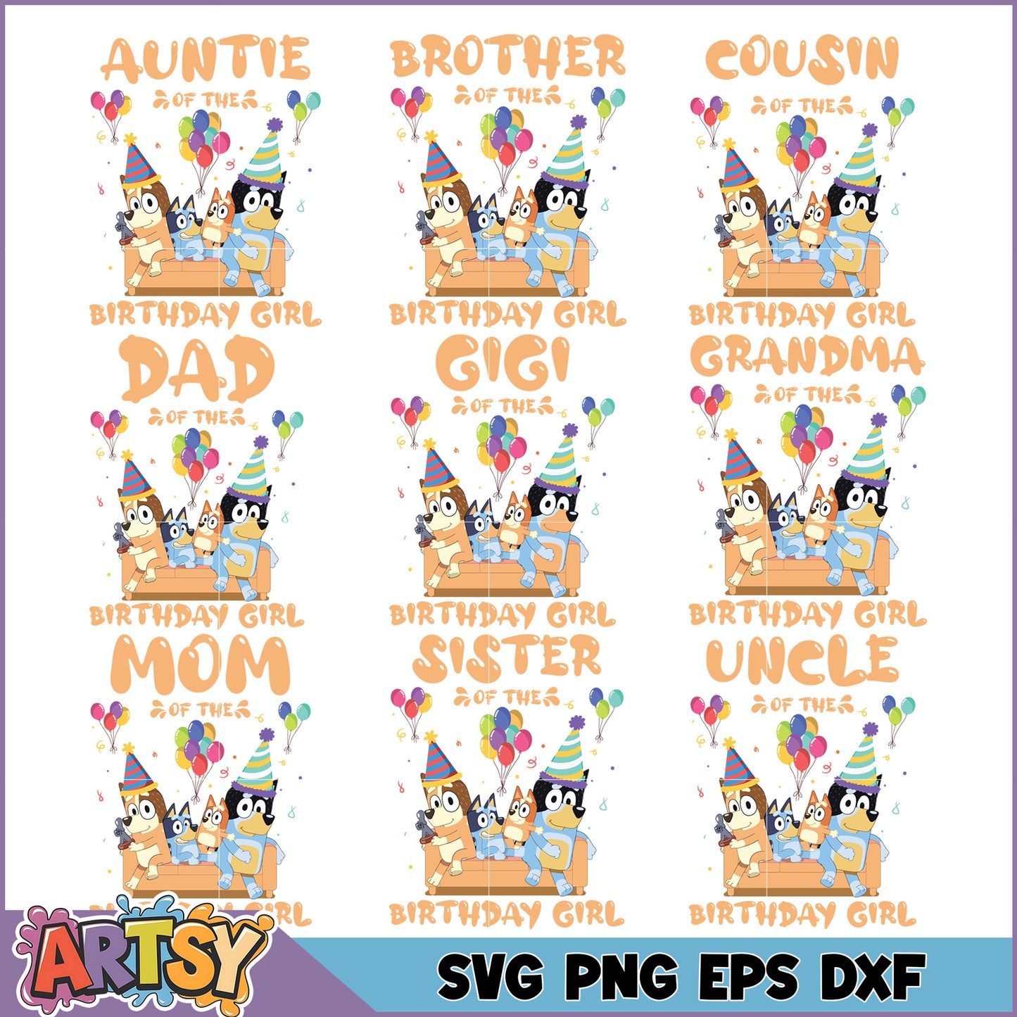 Bluey Birthday Girl Family SVG Bundle for Fun Celebrations