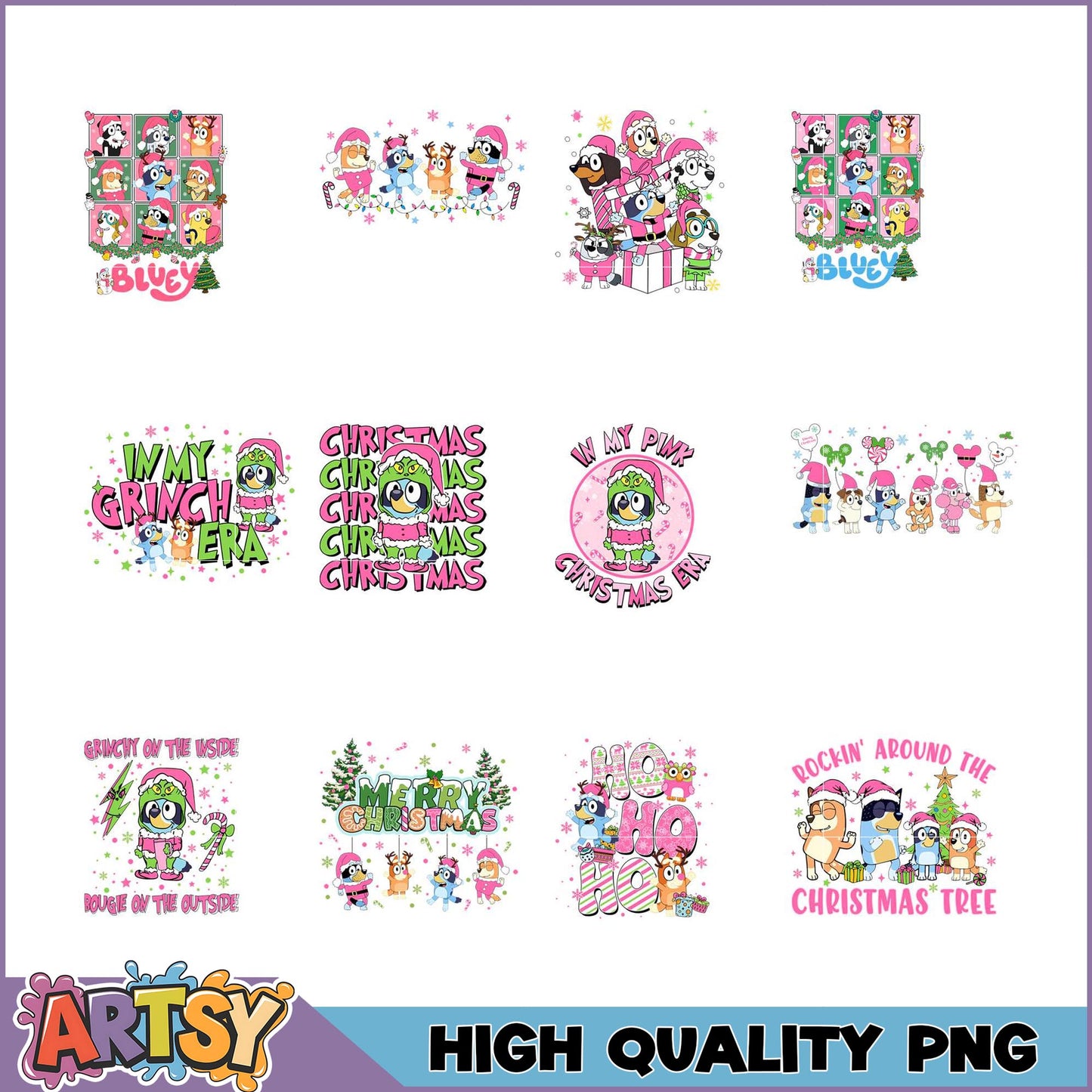 Bluey Christmas PNG Bundle for Festive Crafts and Decor
