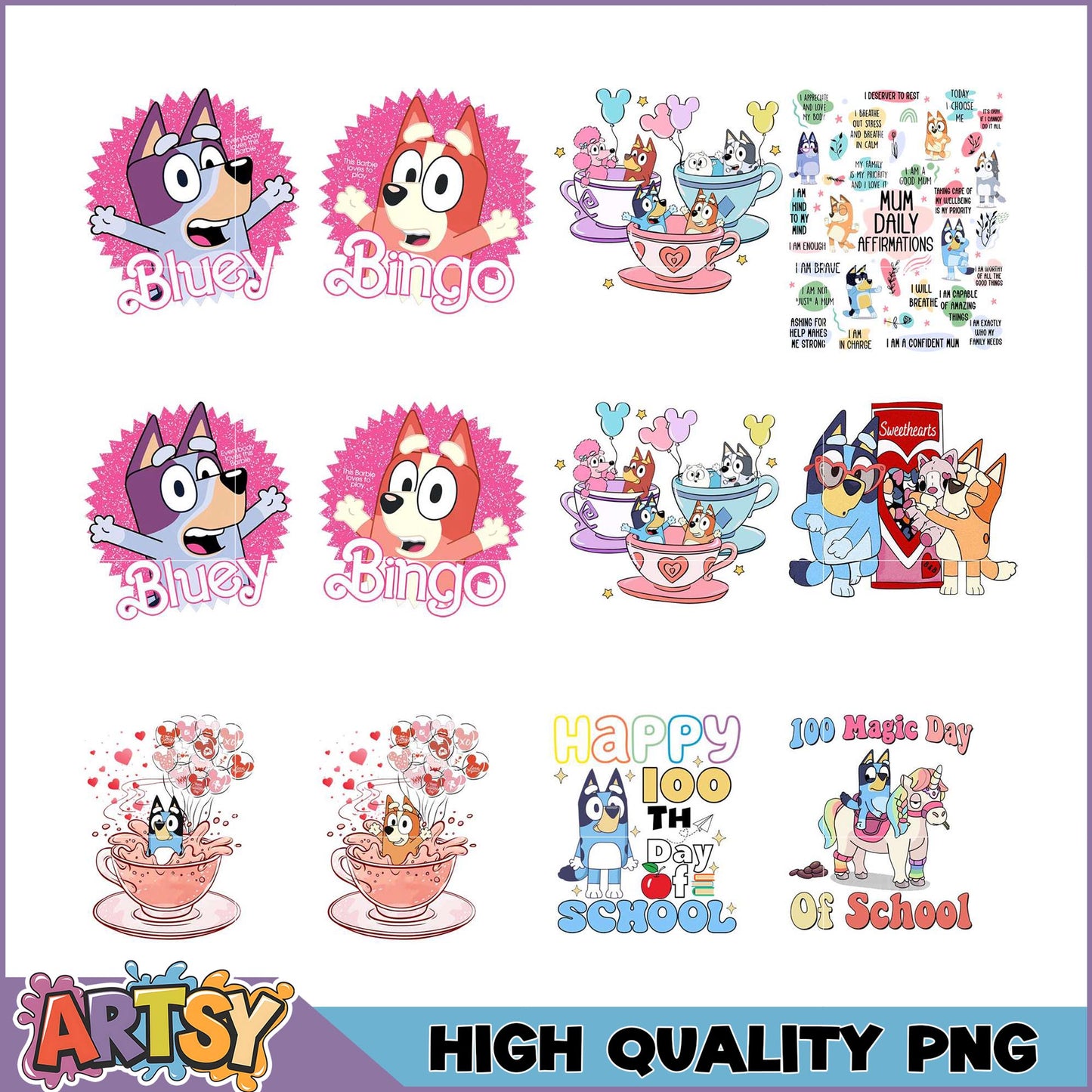 Bluey & Bingo PNG Bundle High-Quality Images