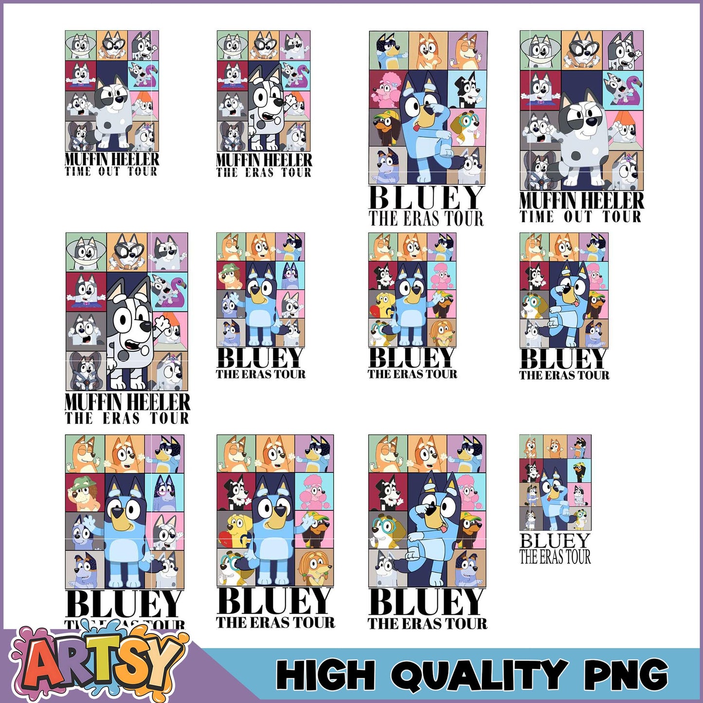 Bluey & Muffin Heeler Eras Tour PNG Bundle