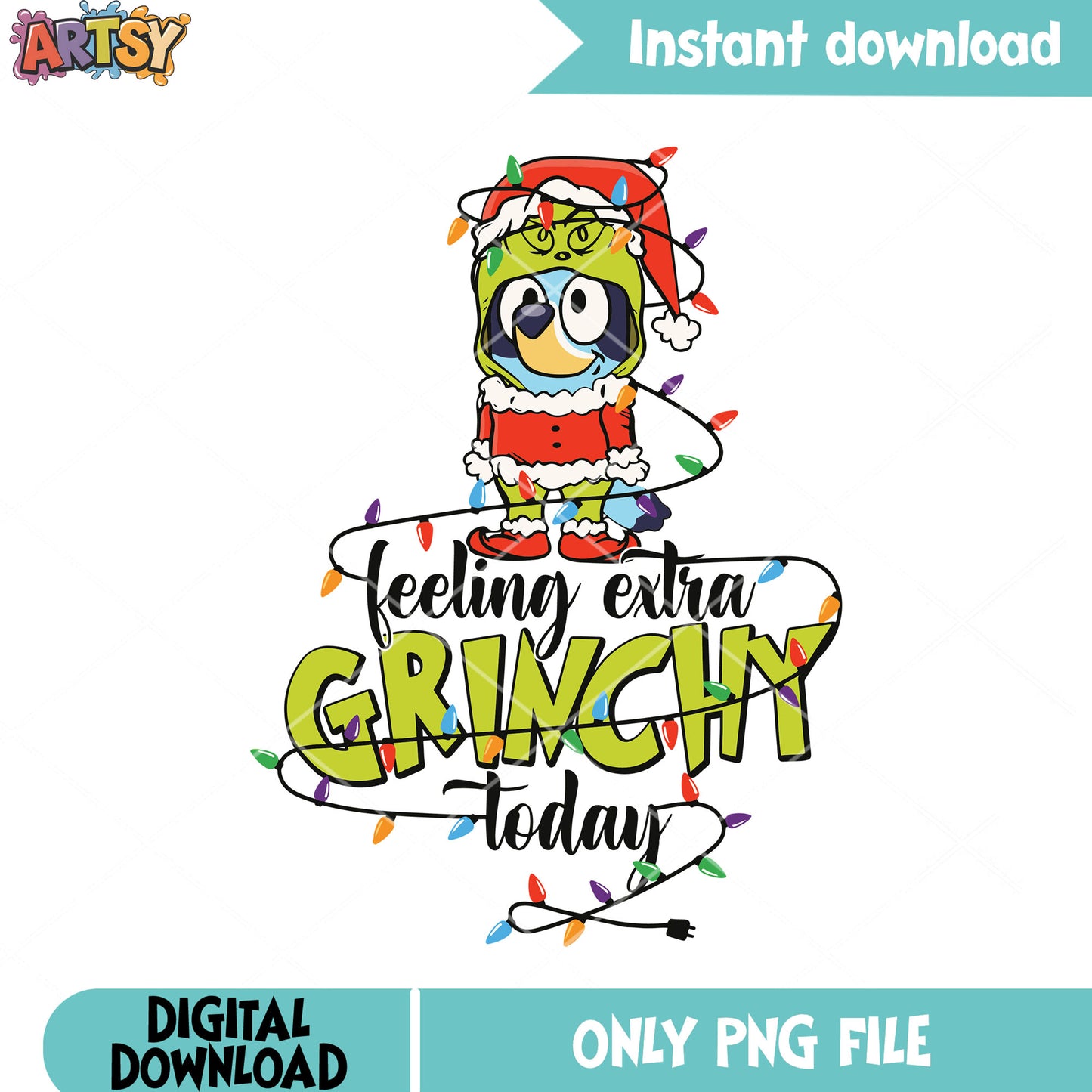 Bluey extra grinchy today png, bluey heeler png, grinch costume png