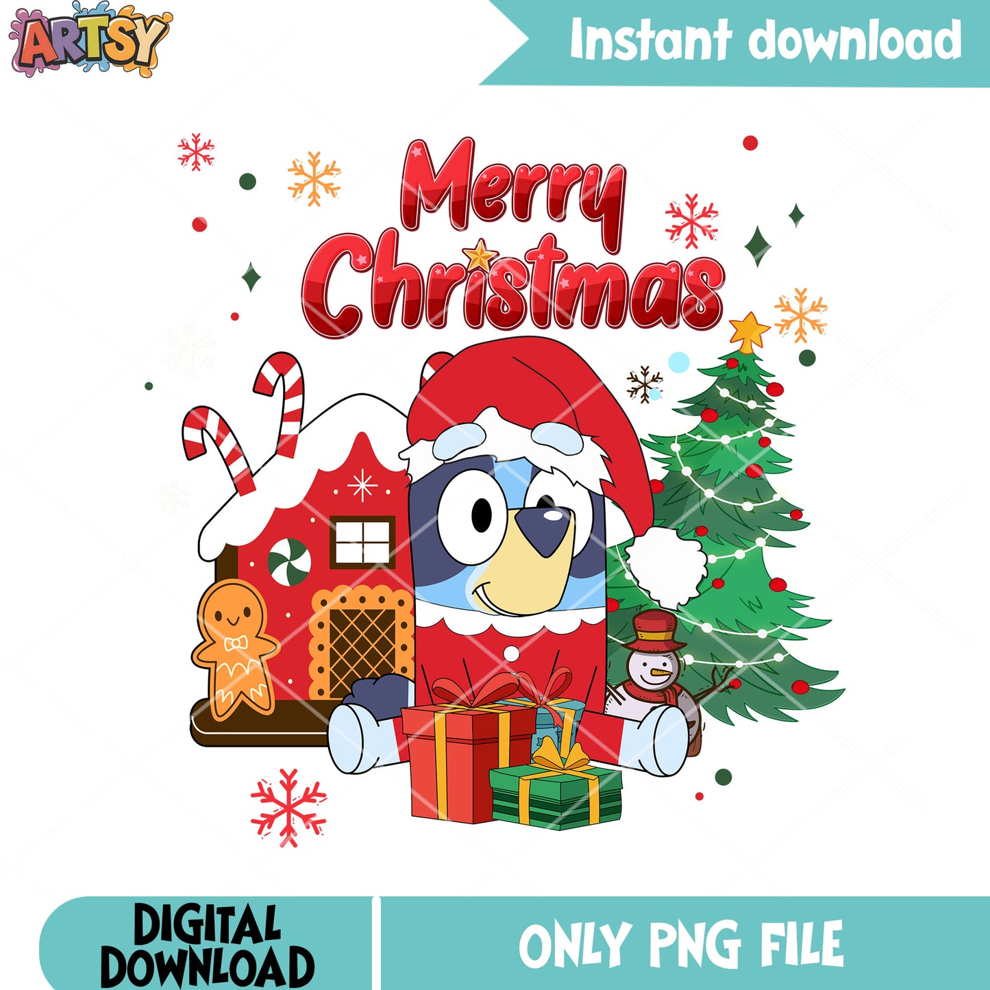 Bluey merry christmas png, bluey heeler png, christmas gingerbread png