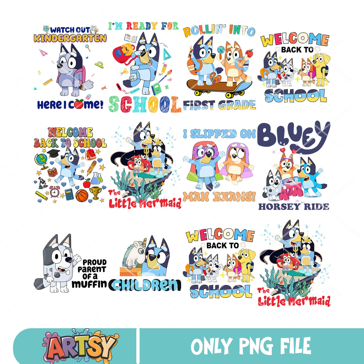 Bluey school day png bundle, bluey school png, bluey cartoon png
