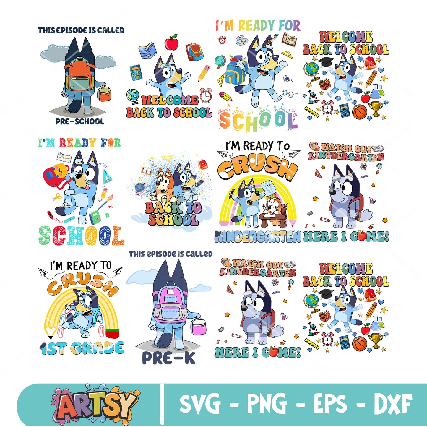 Bluey school time svg bundle, bluey bingo svg, back to school svg