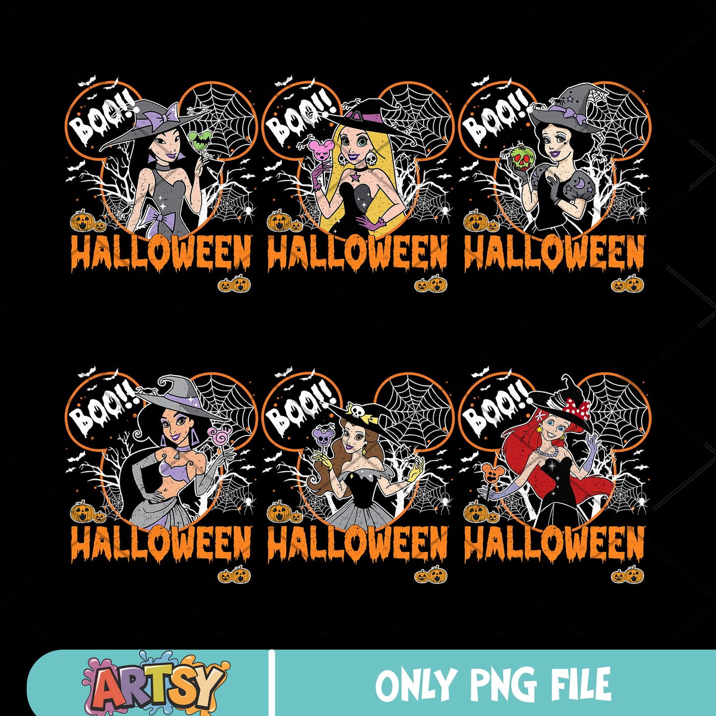 Boo halloween princess white png bundle, disney princess png, boo halloween png