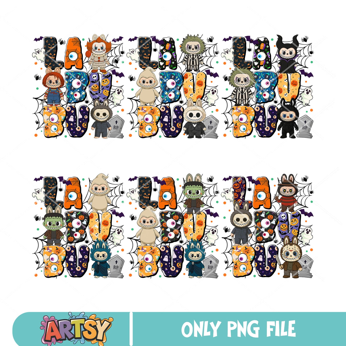 Boo horror labubu png bundle, labubu boo png, labubu happy halloween png