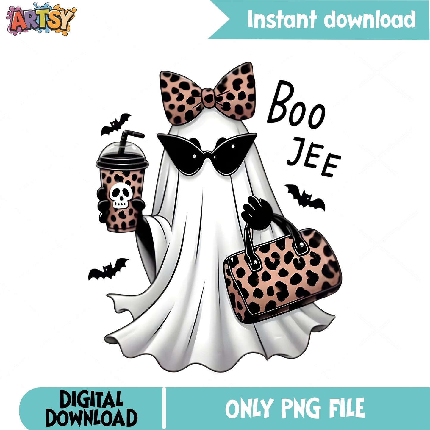 Boujee Ghost Halloween PNG, Leopard Print Ghost PNG, Boo PNG