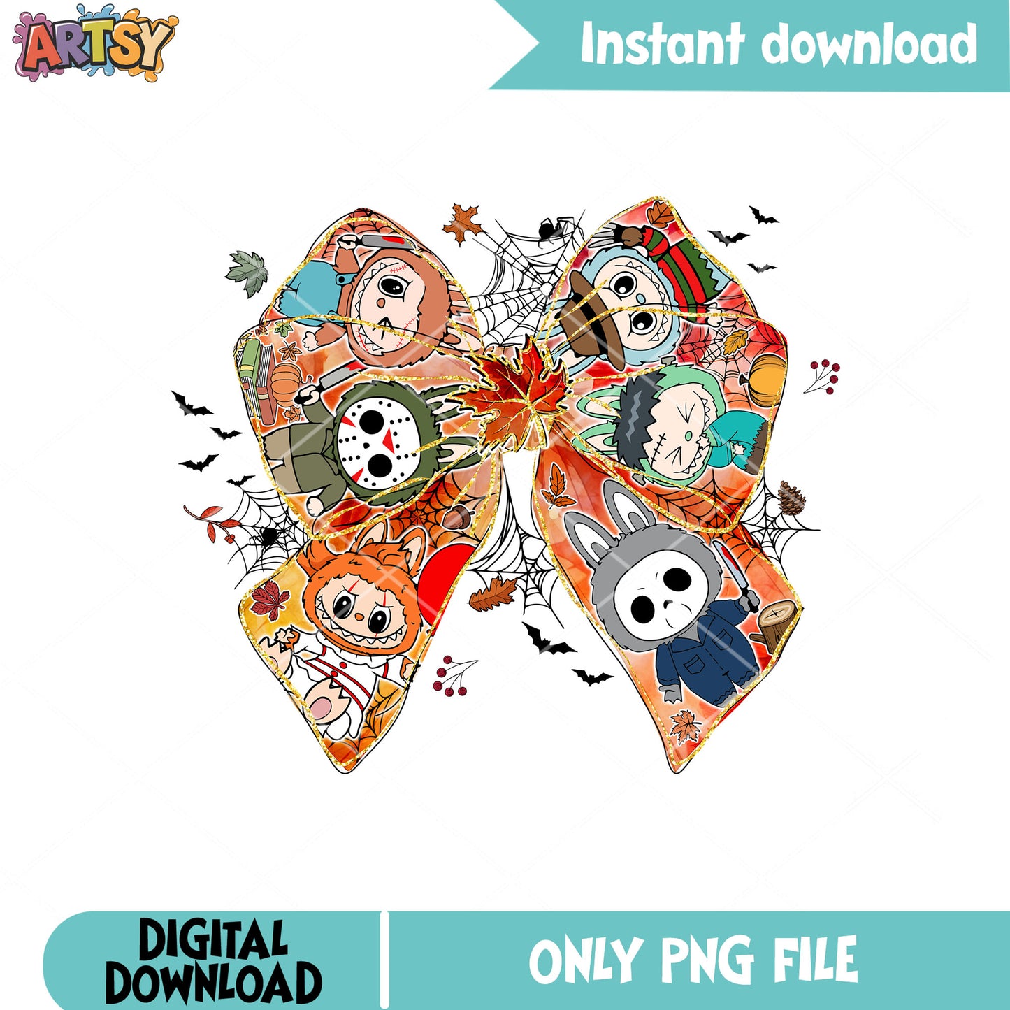 Bow tie halloween labubu png, labubu halloween png, labubu clother png