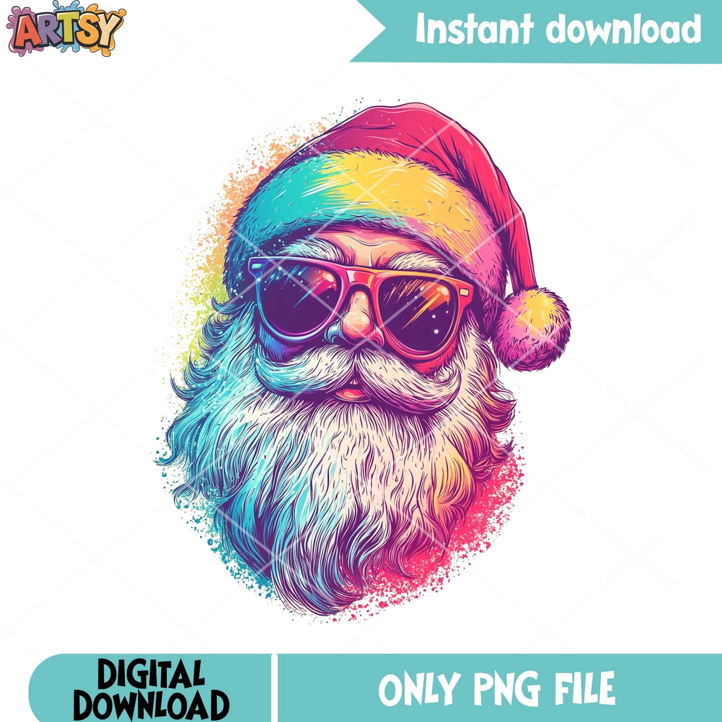 Bright santa claus retro png, christmas gifts png, christmas vibes png