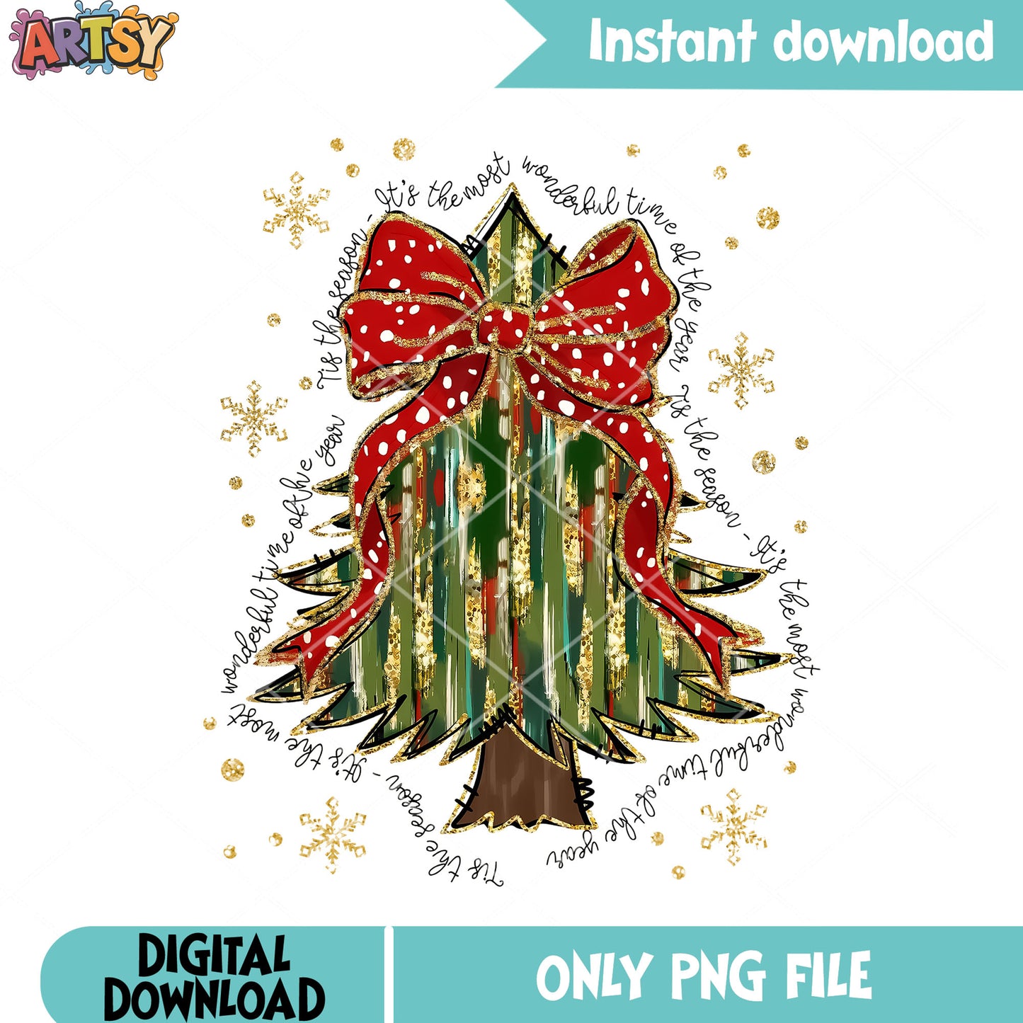 Brushstroke christmas tree png, bow red tree png, decoration tree png