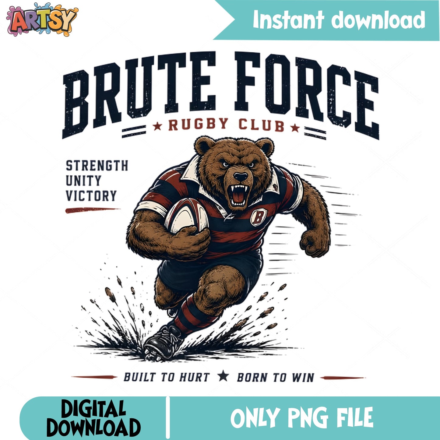 Brute Force Rugby Club Bear PNG, Rugby Player Shirt PNG, Bear Sport PNG