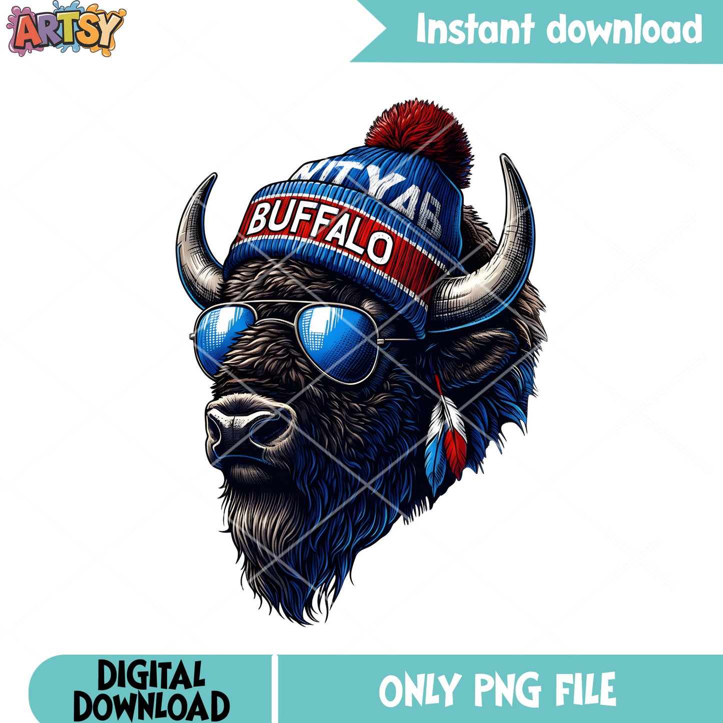 Buffalo Bills png, sunglasses png, red blue beanie png