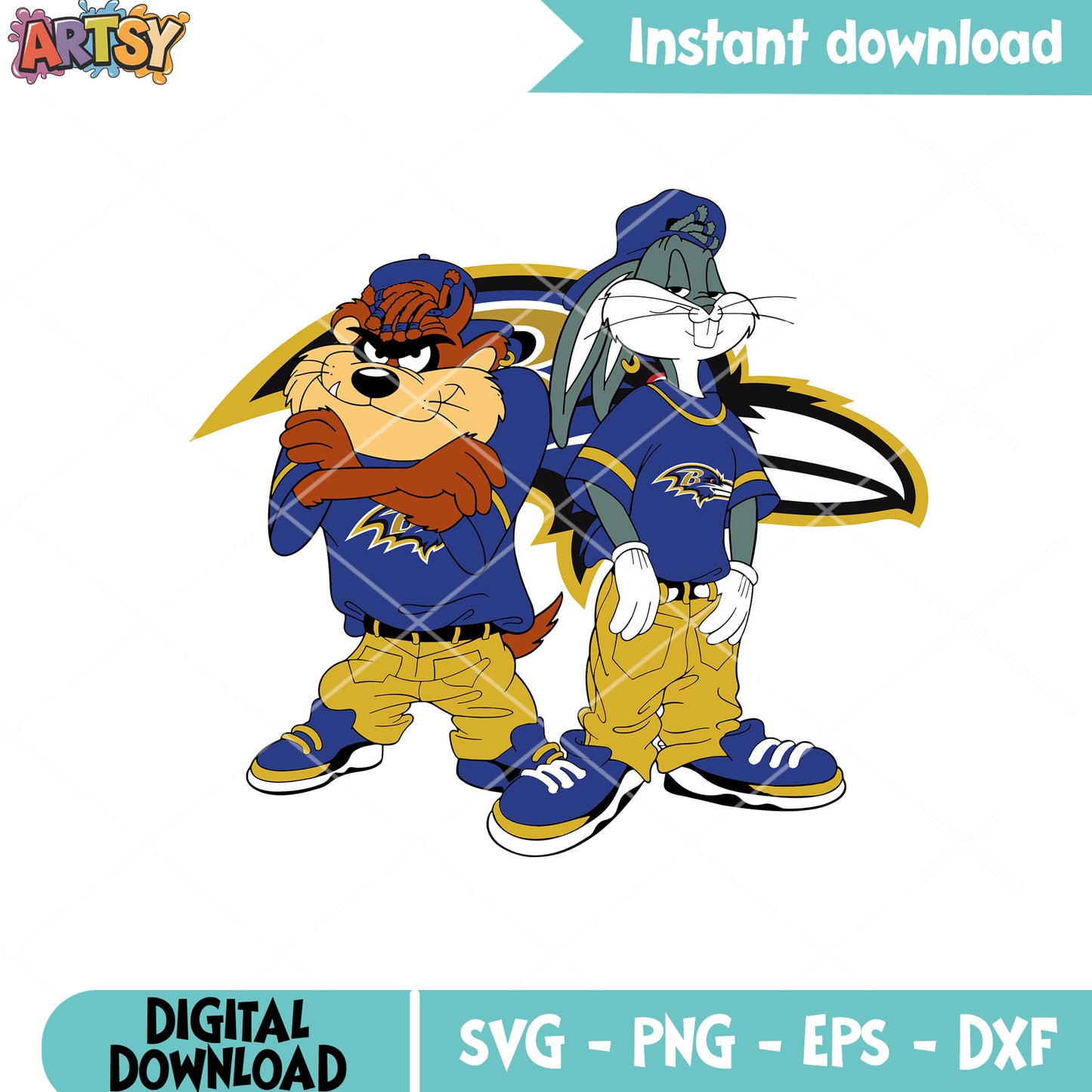 Bug bunny ravens svg. baltimore ravens svg, tasmanian devil svg