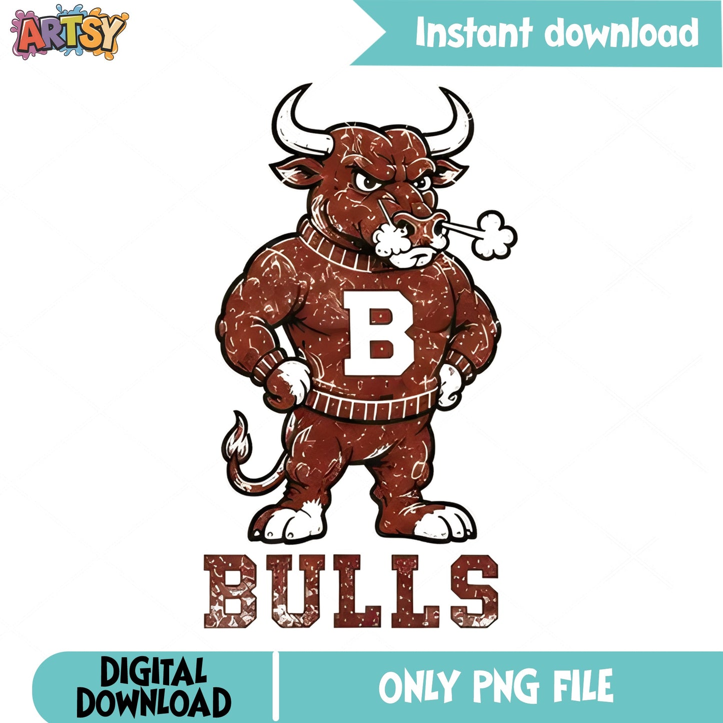 Bulls Mascot PNG, Retro Bull Mascot PNG, School Spirit PNG