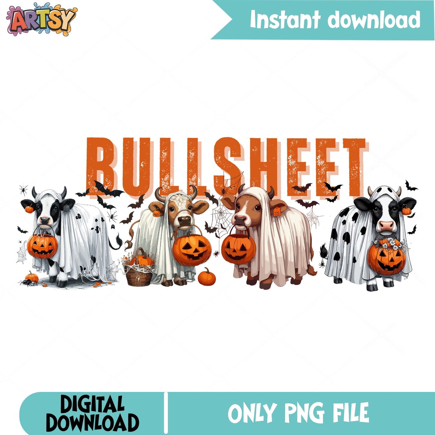 Bullsheet Halloween Cow Ghost PNG, Funny Cow PNG, Halloween PNG
