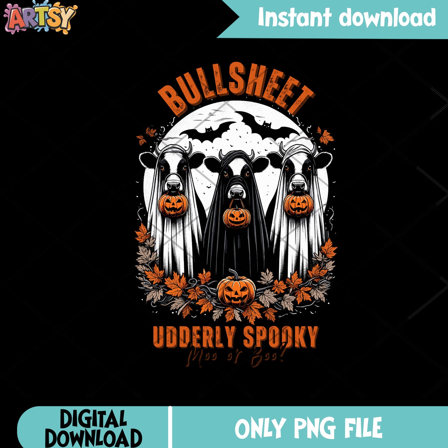 Bull sheet uderly spookypng, Happy halloween png, scary bats png
