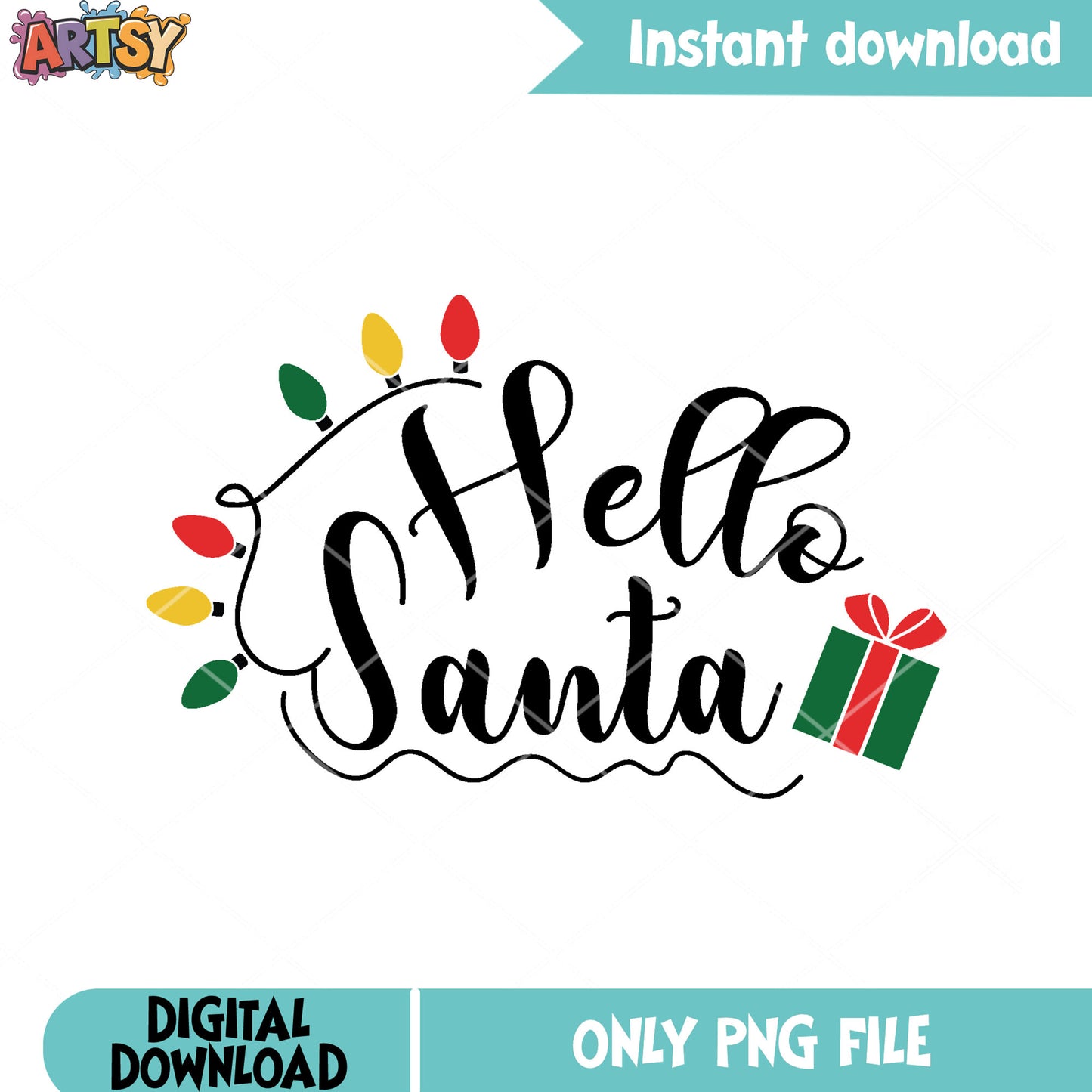 CHristmas poster hello santa png, christmas lights png, christmas png