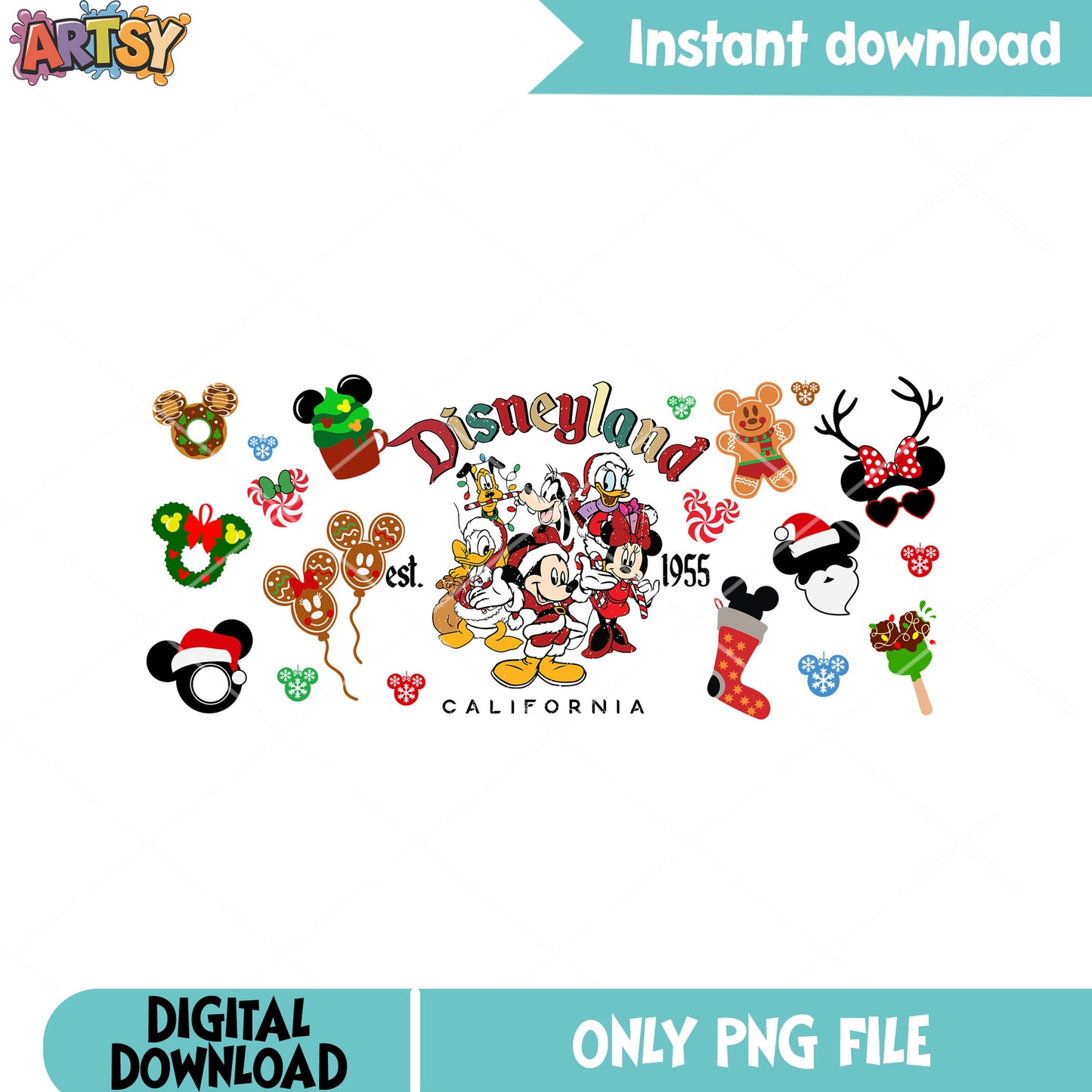 California disneyland est 1955 png, santa costume png, mickey mouse png