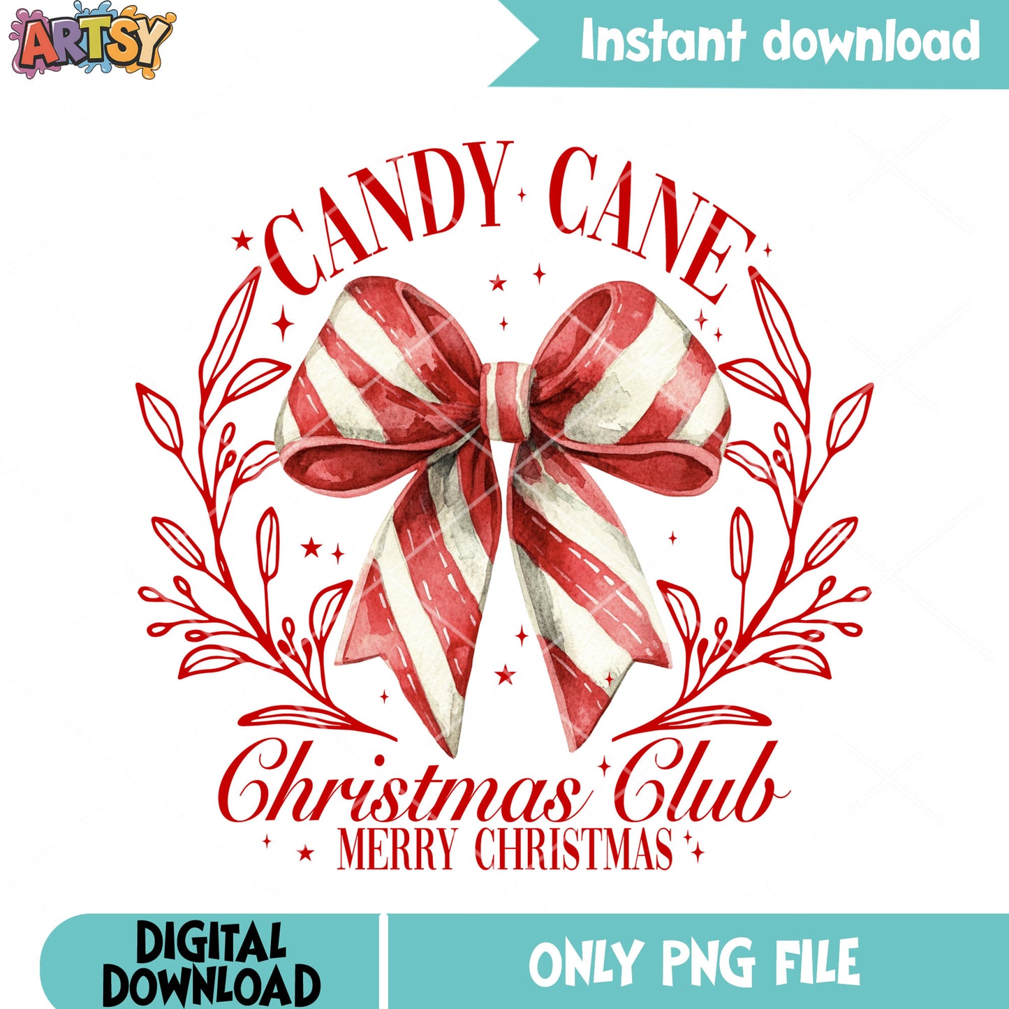 Candy cane bow christmas club png, christmas bow png, christmas vibes png