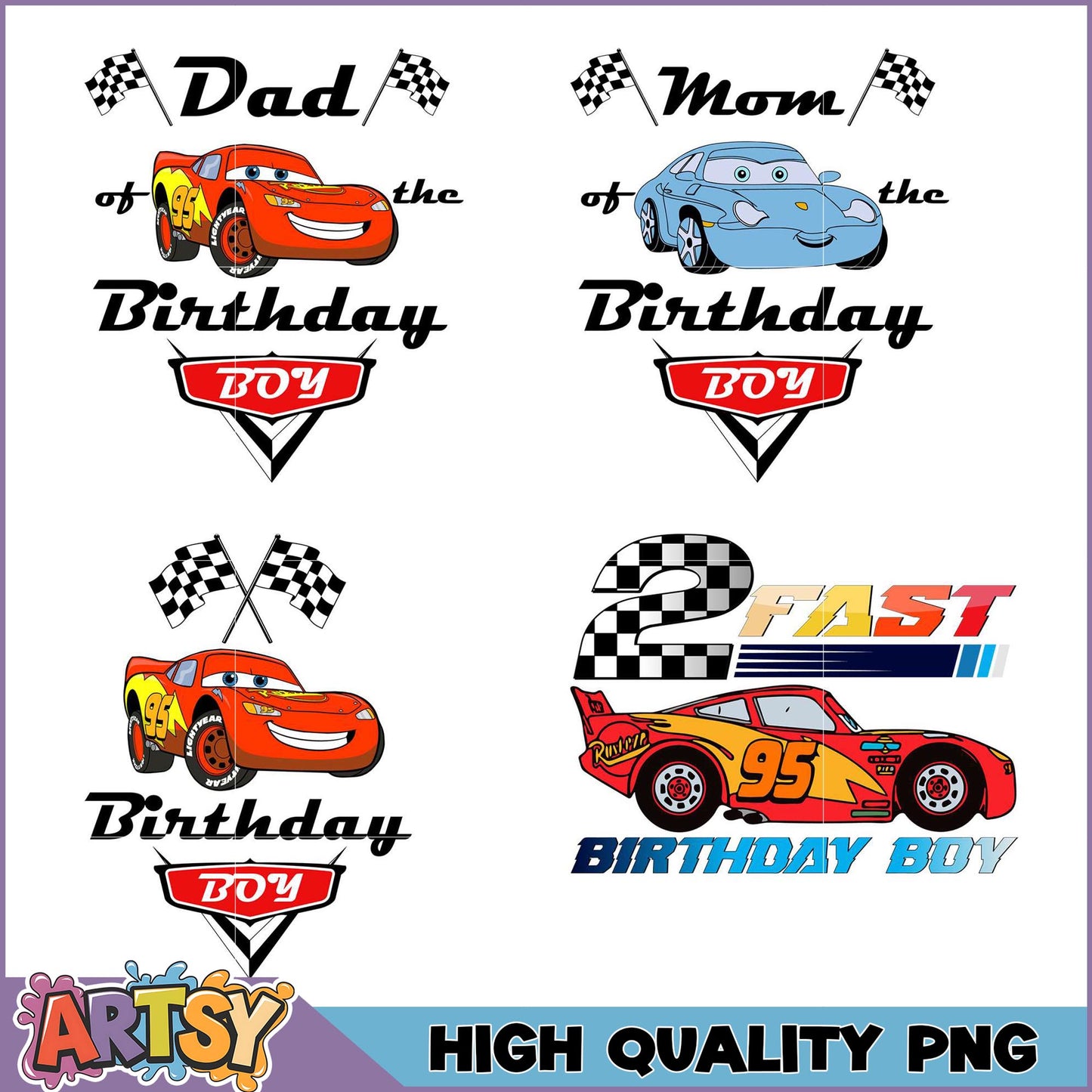 Cars Birthday Boy PNG Bundle High Quality Images