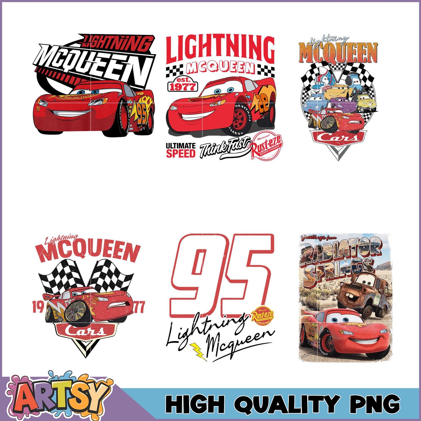 Cars Lightning McQueen PNG Bundle High Quality Designs