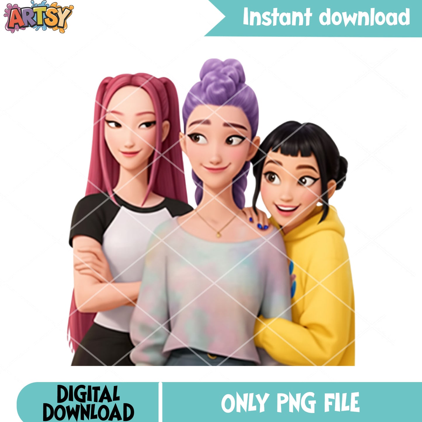 Casual outfit huntrix girls png, kpop demon hunters png, huntrix png