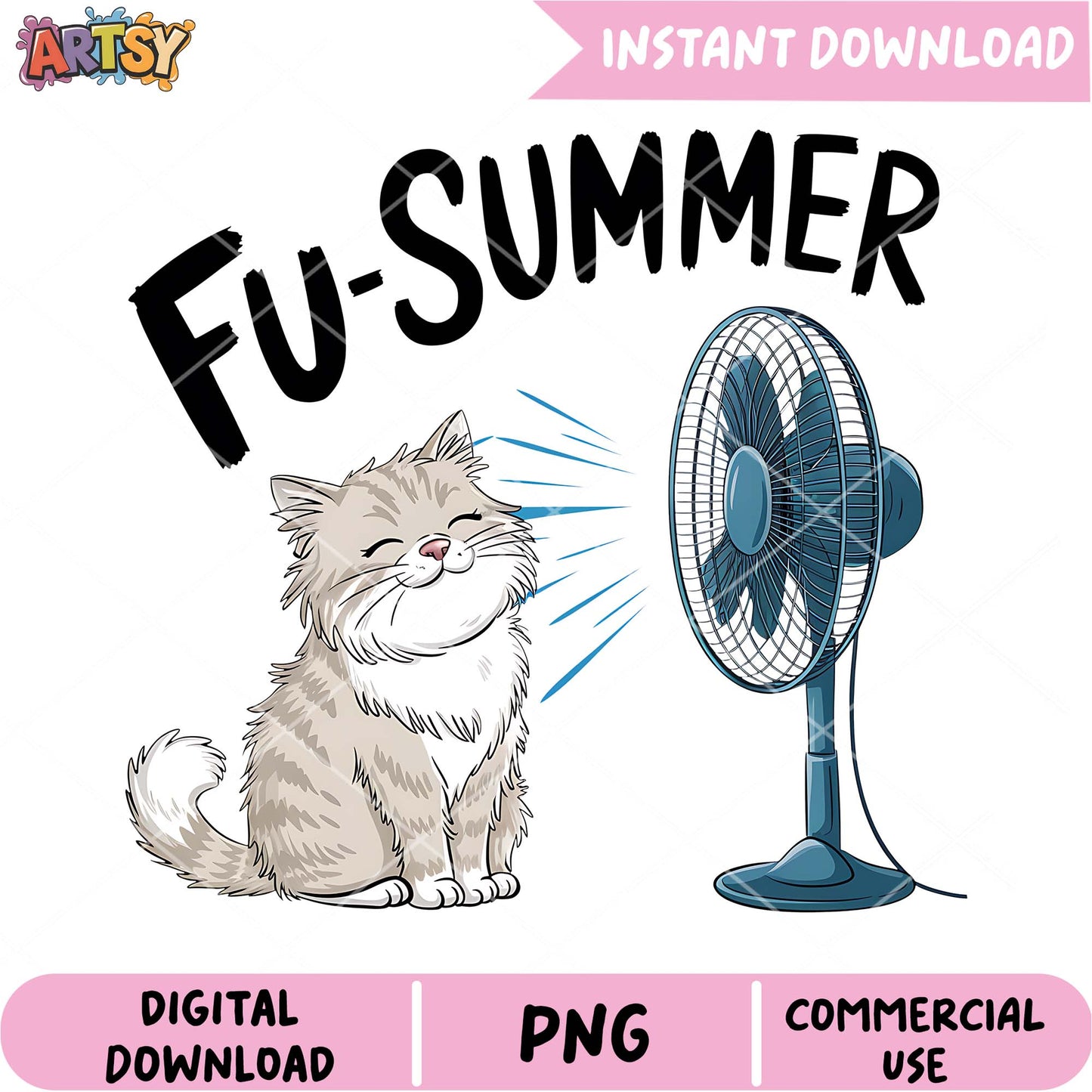 Cat Fan Summer PNG Digital Download