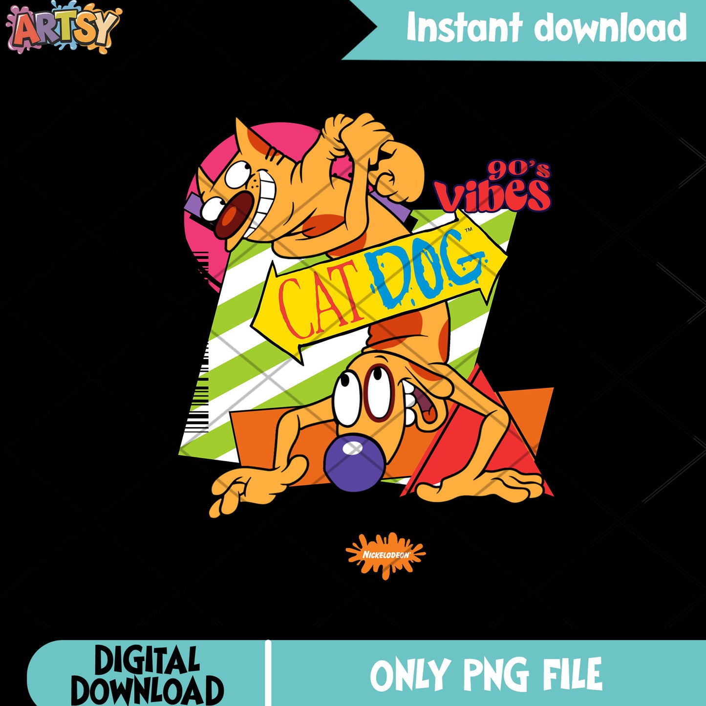Cat and Dog png, 90s Vibes png, Nickelodeon png
