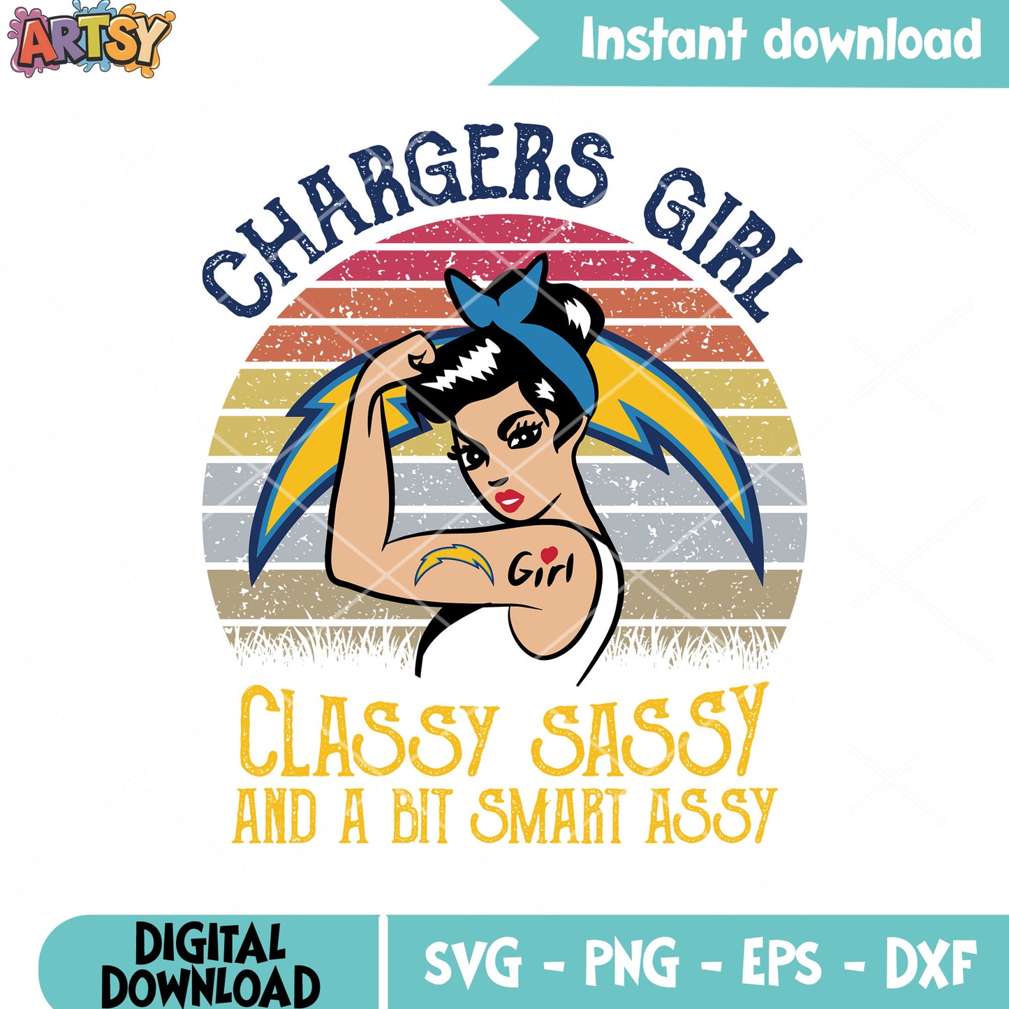 Chargers girl classy sassy and a bit smart assy svg, chargers svg