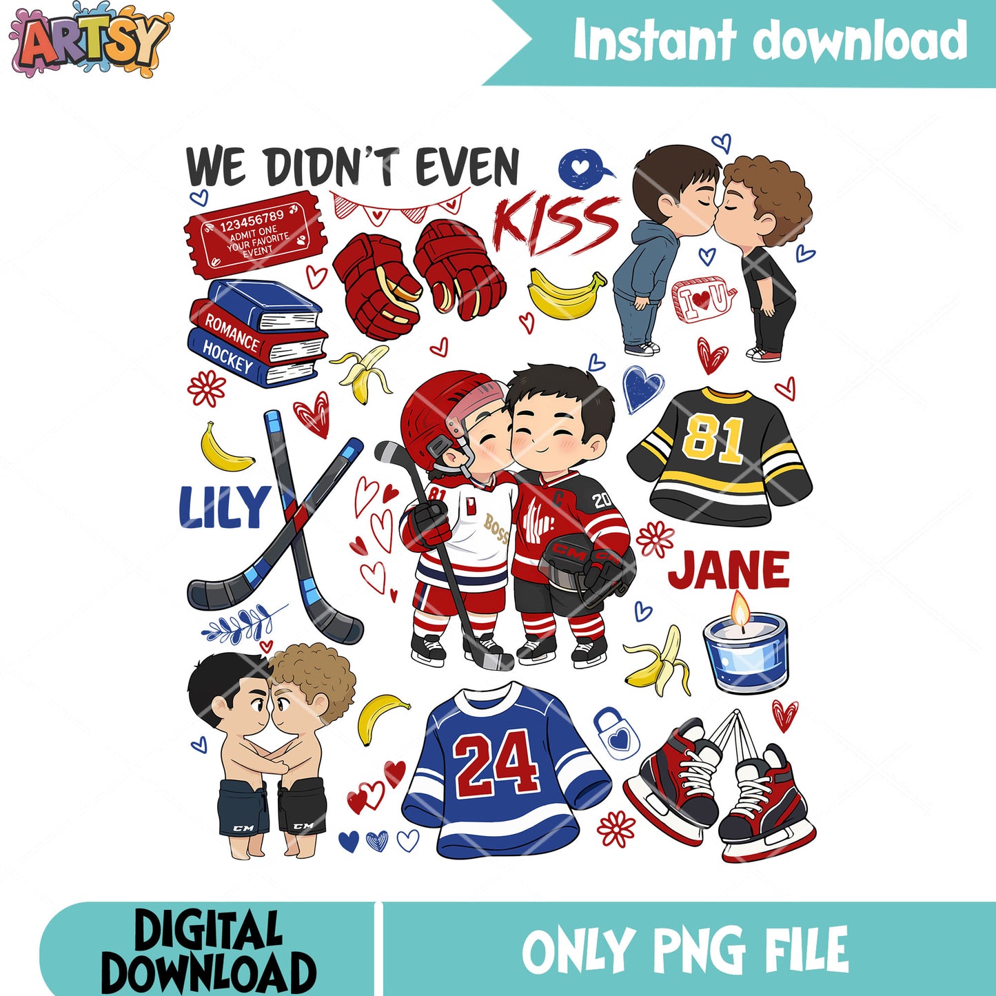 Chibi gay poster hockey png, hockey vibes png, romance hockey png