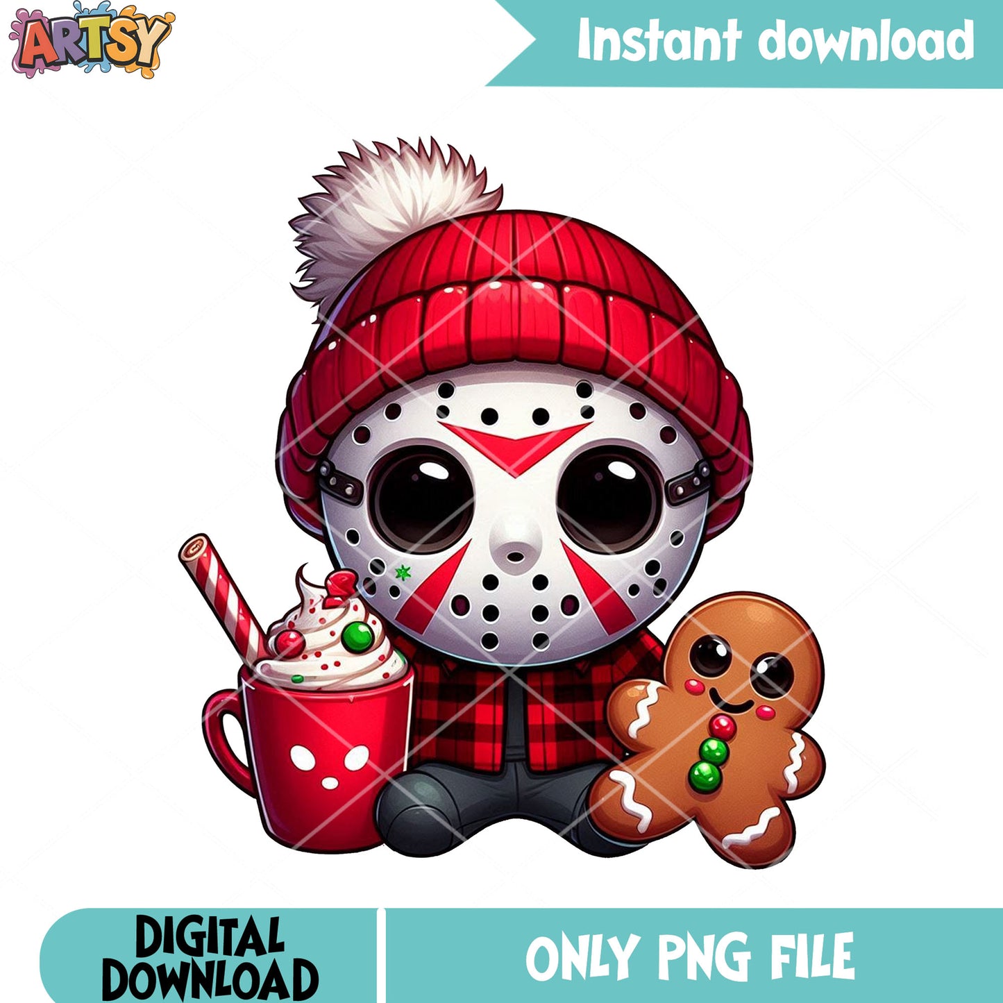 Chibi jason and gingerbread png, jacson voorhees png, christmas png