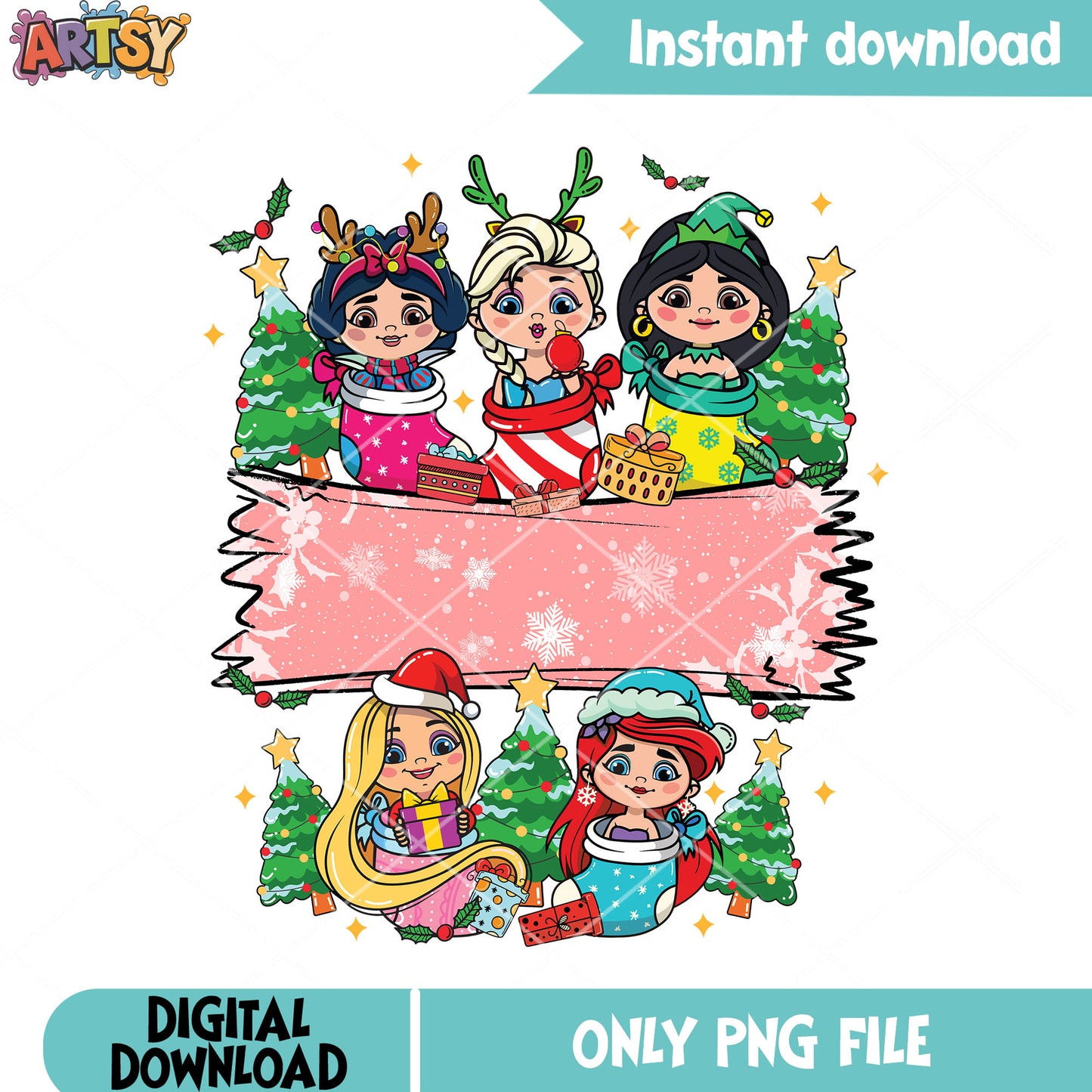 Chibi princess christmas png, disney christmas png, christmas tree png