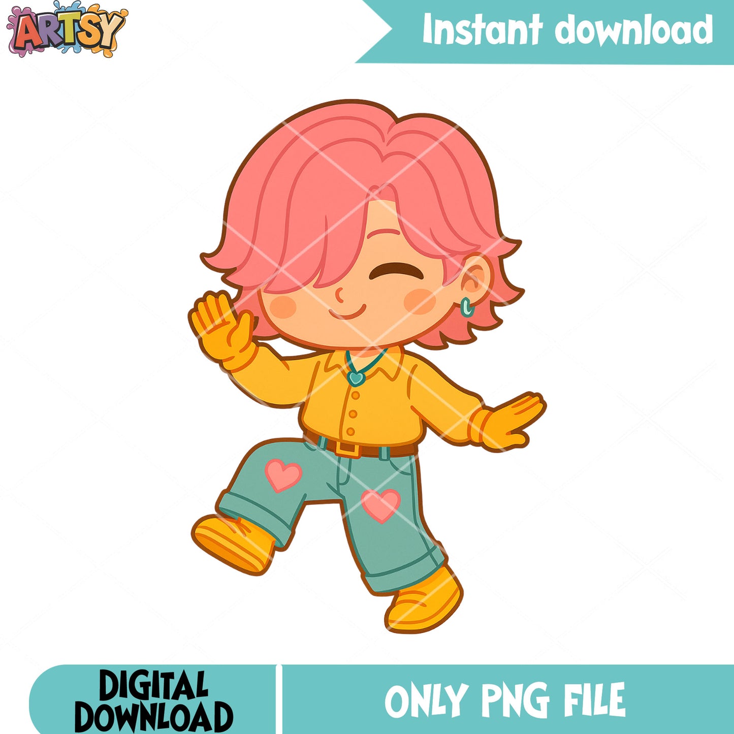 Chibi romance dancing funny png, romance saja png, saja boys band png