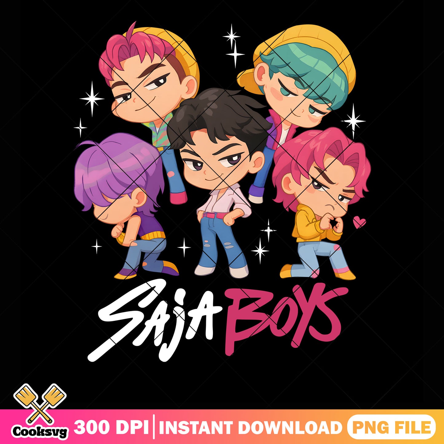 Chibi shiny saja png, kpop netflix png, saja boys band png