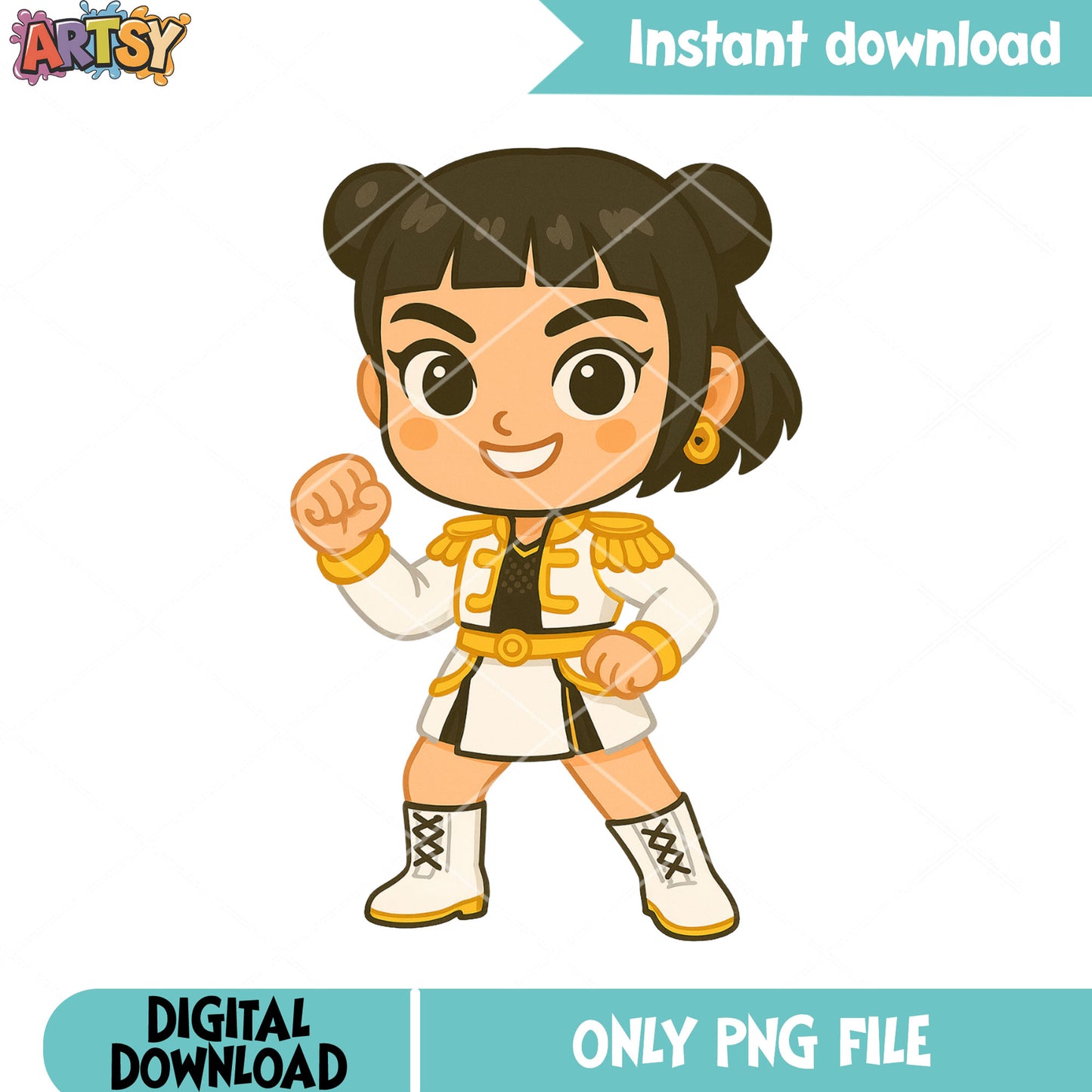Chibi zoey golden fit song png, rumi kpop png, huntrix band png