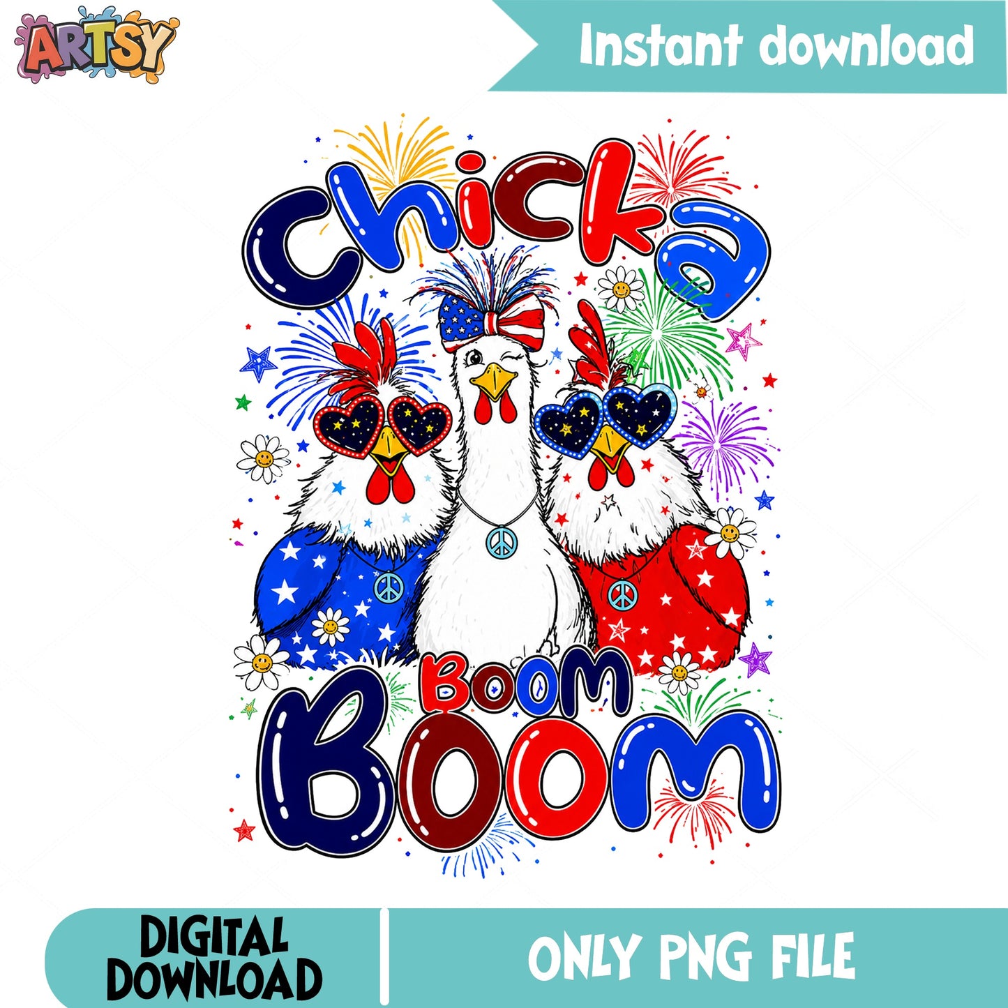 Chicka Boom Boom 4th Of July PNG, Chicken PNG, Patriotic PNG