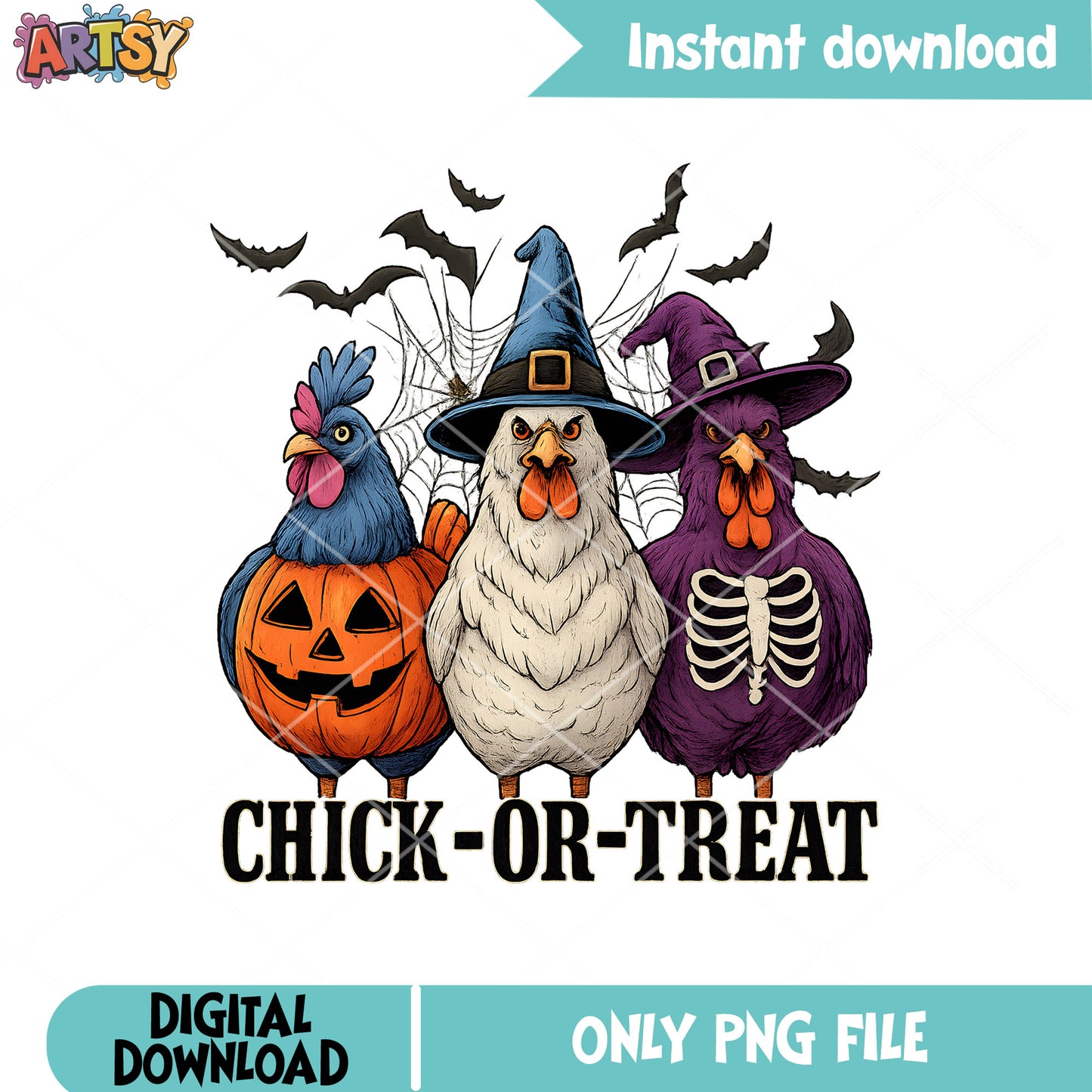 Chick or treat halloween png, halloween chicken png, trick or treat png