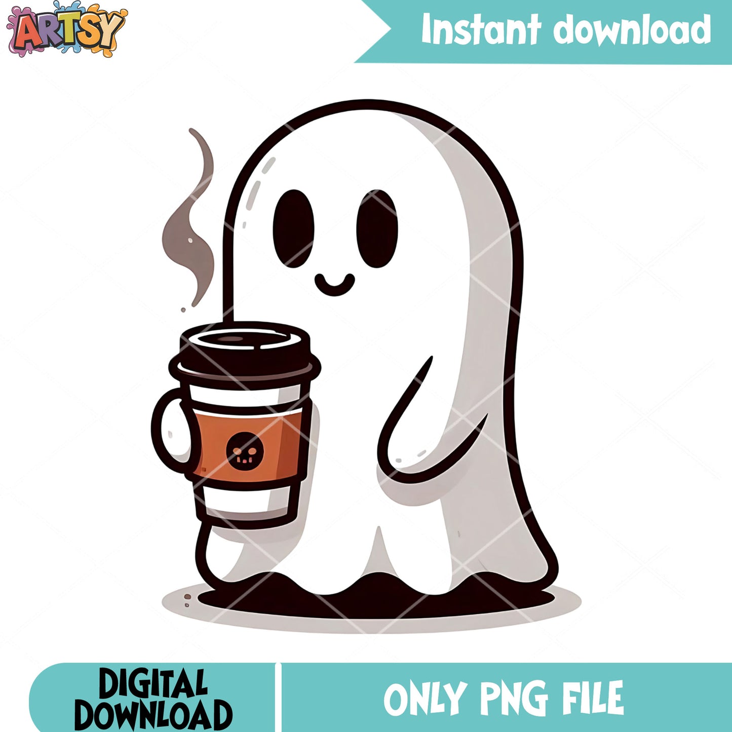 Chilling ghost png, happy halloween png, hot choco;ate png