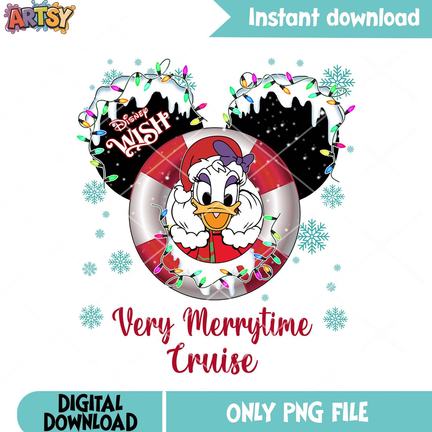 Chirstmas snow cruise duck png, disney wish png, daisy duck png