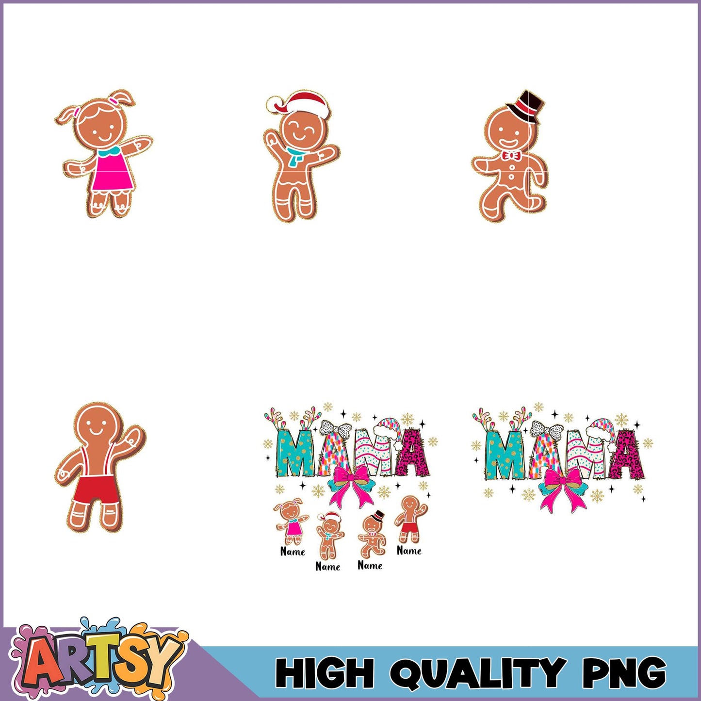 Christmas Mama Gingerbread PNG Bundle - High Quality