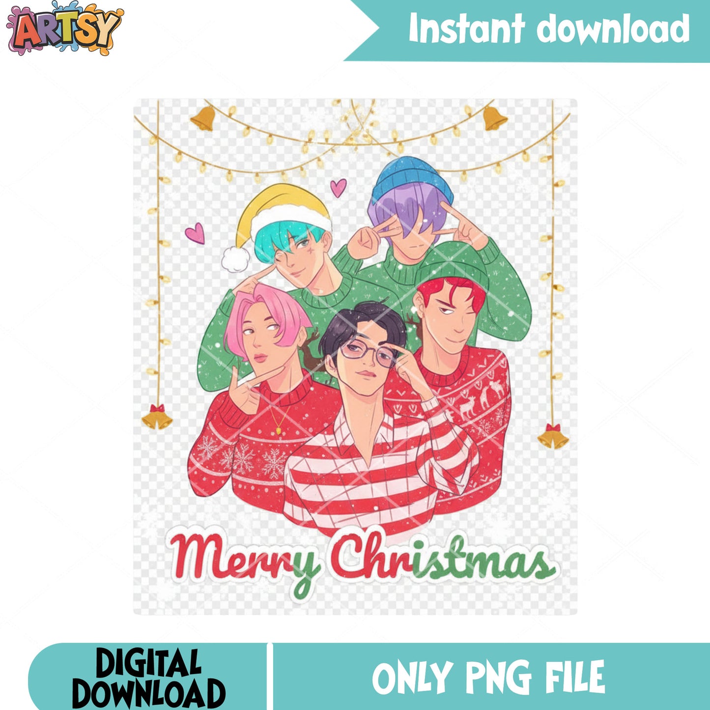 Christmas boys band png, kpop demon hunters png, merry christmas png