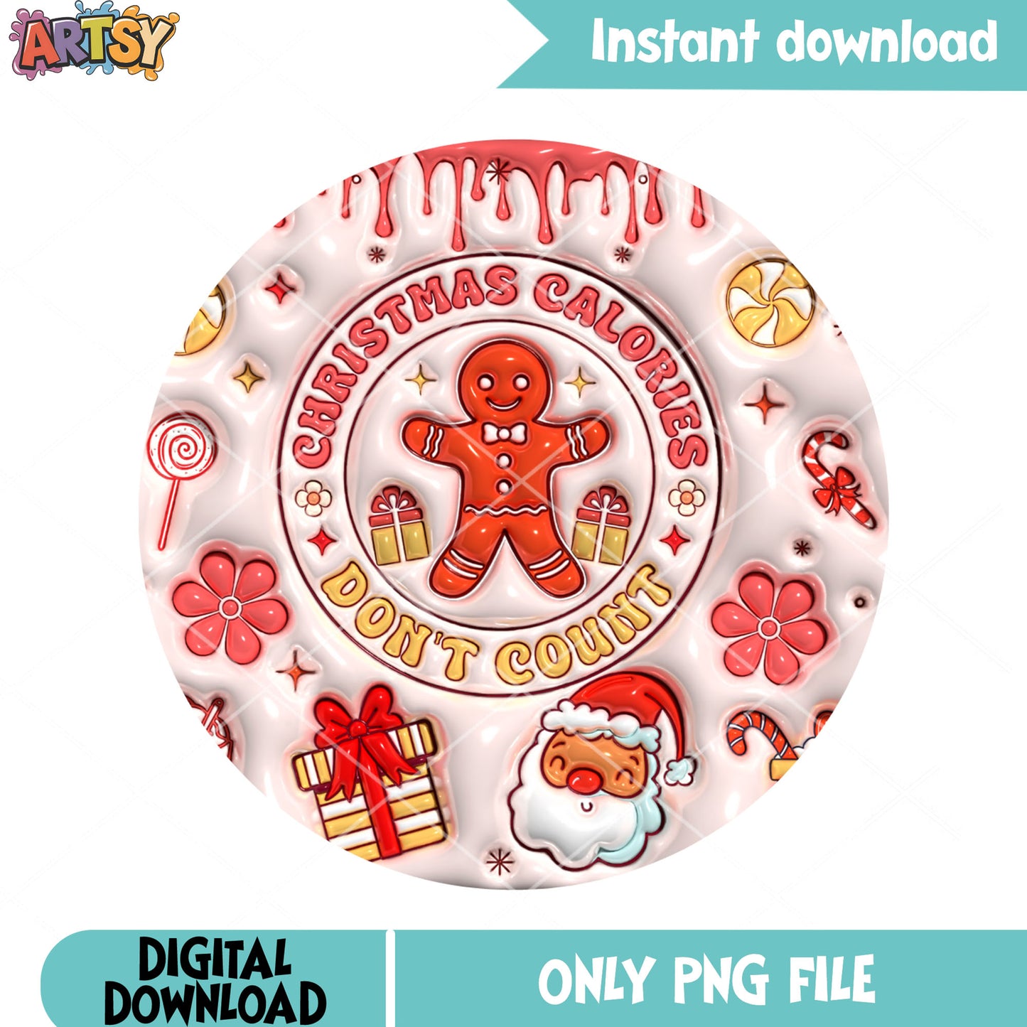Christmas calories dont png, gingerbread man pink png, funny diet png