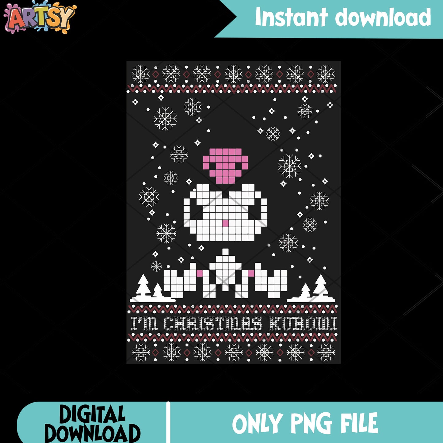 Christmas cartoon sanrio png, kuromi sanrio png, christmas poster png