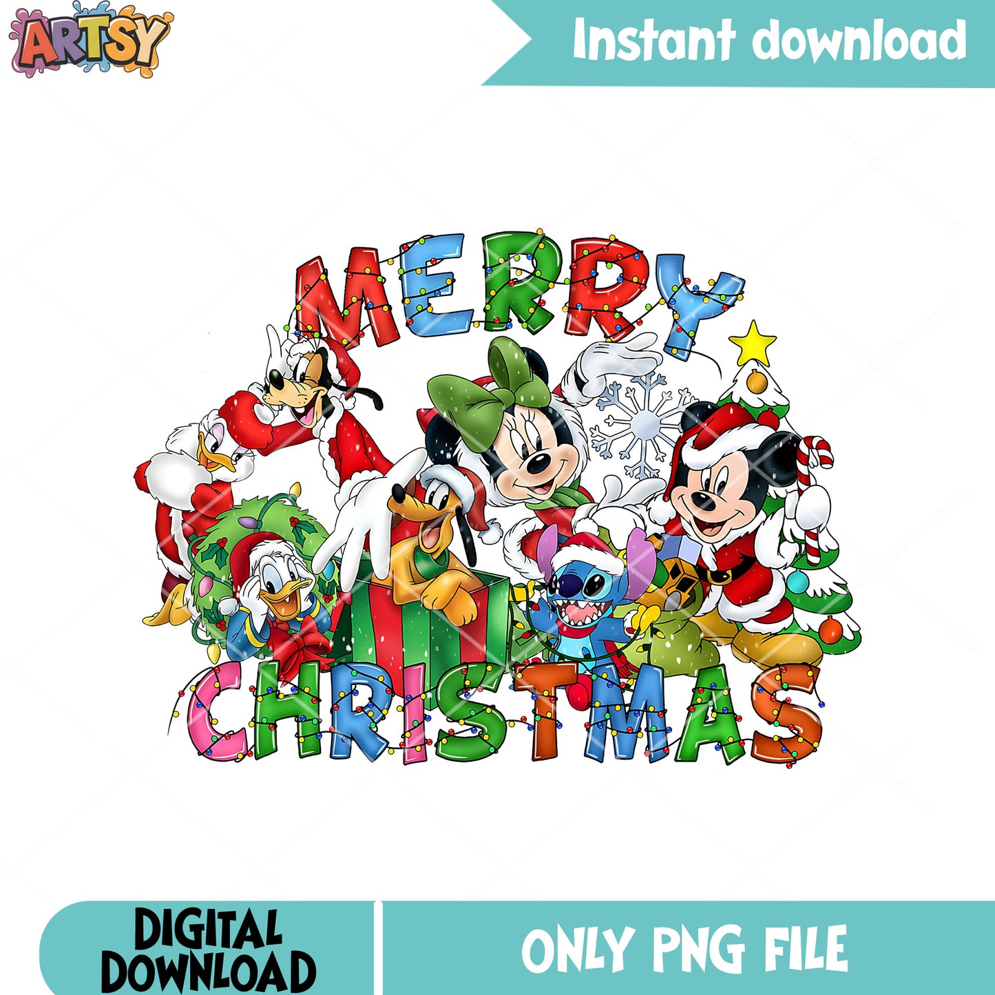 Christmas gifts disney png, stitch png, mickey and friends png