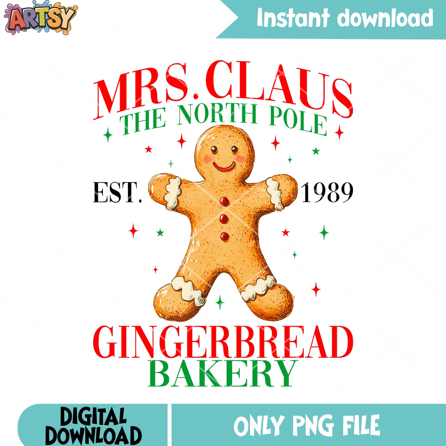 Christmas ginger bakery est 1989 png, christmas vibes png, north pole png