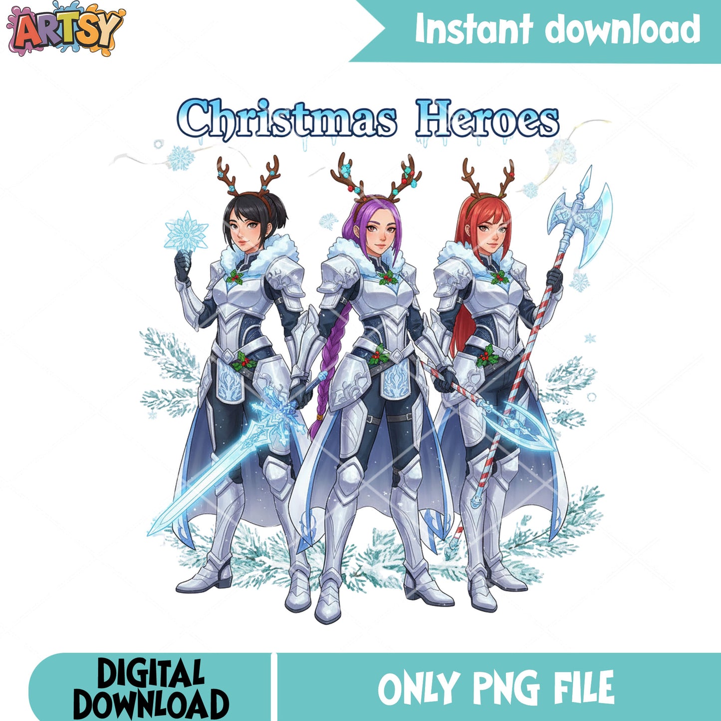 Christmas heroes png, kpop demon hunters png, christmas costumes png