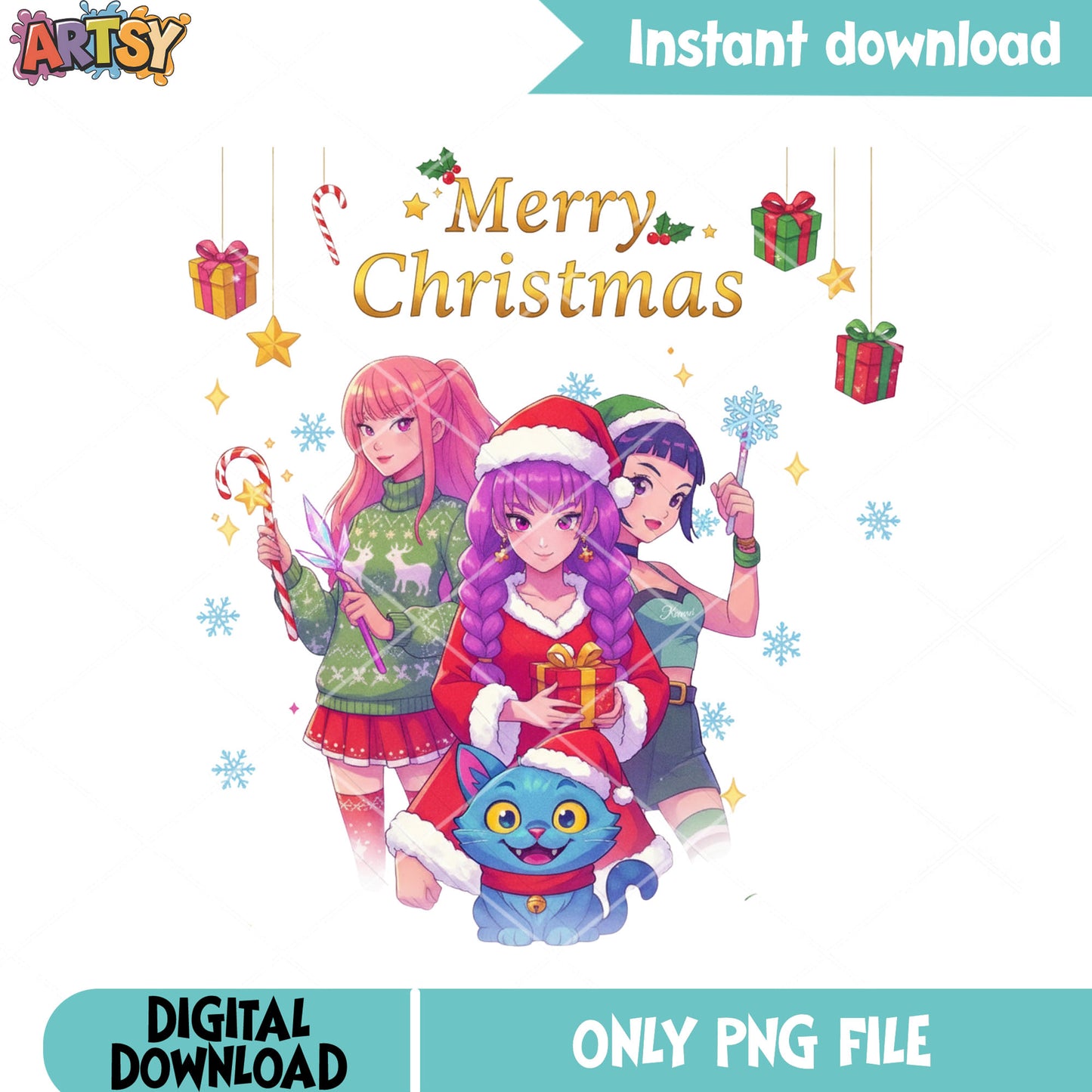 Christmas hunters team png, kpop demon hunters png, merry christmas png