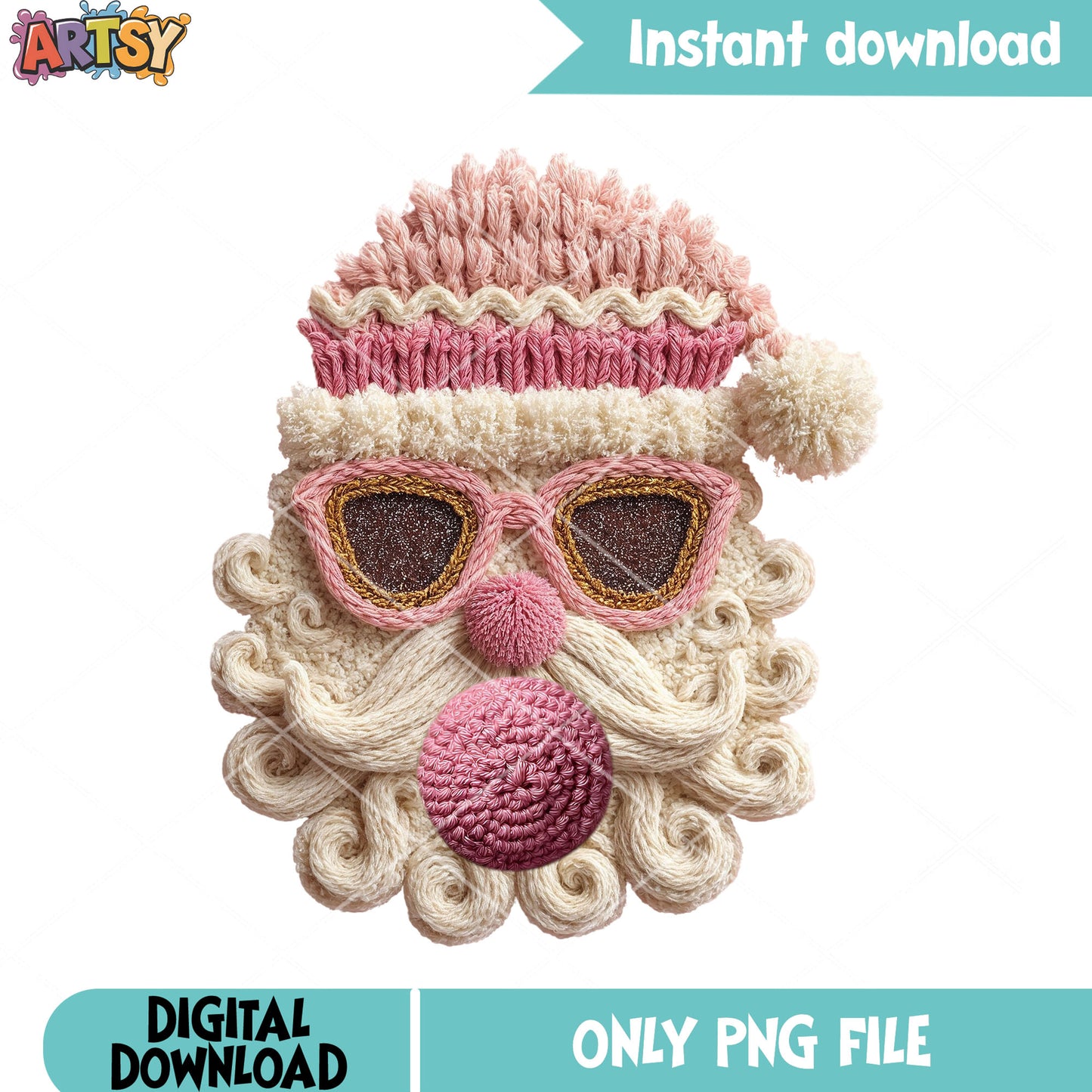 Christmas knitted face png, merry christmas png, christmas png
