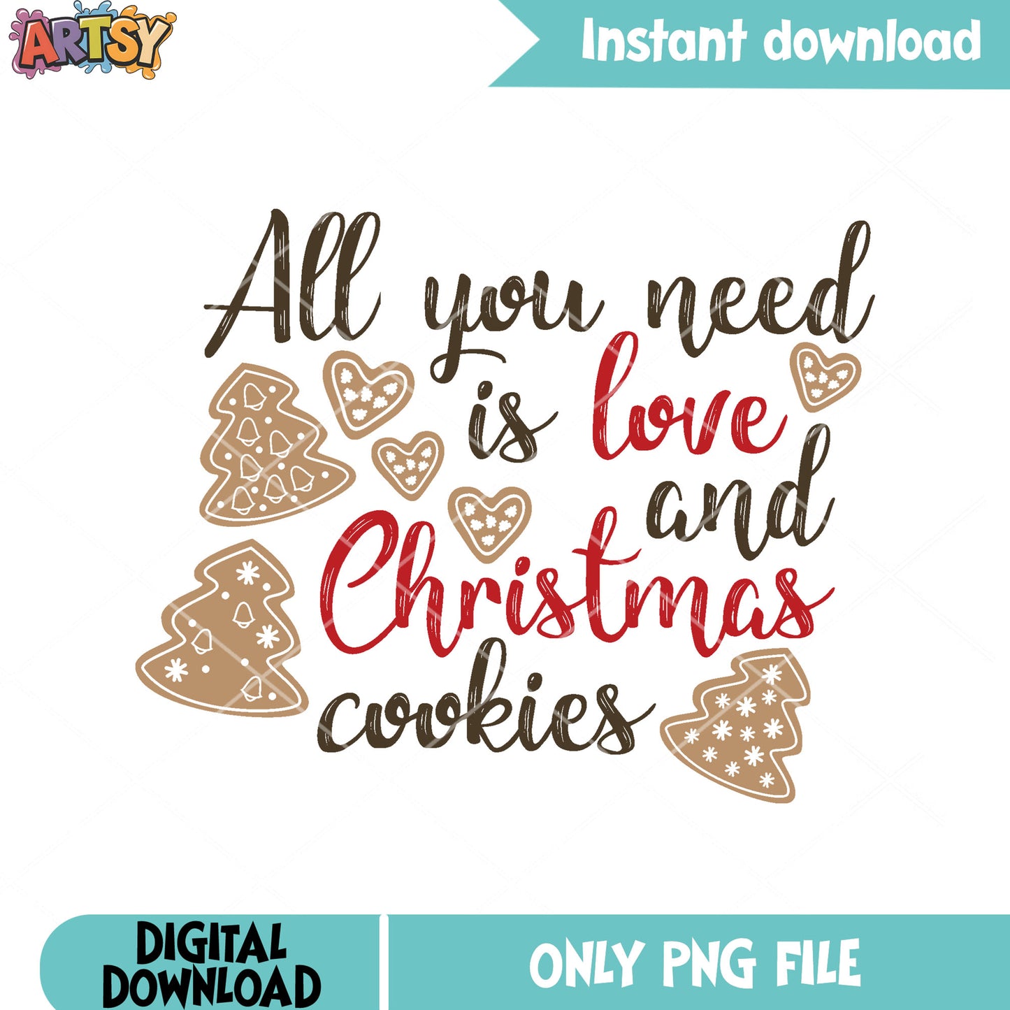 Christmas love and cookies png, christmas tree png, christmas cookies png