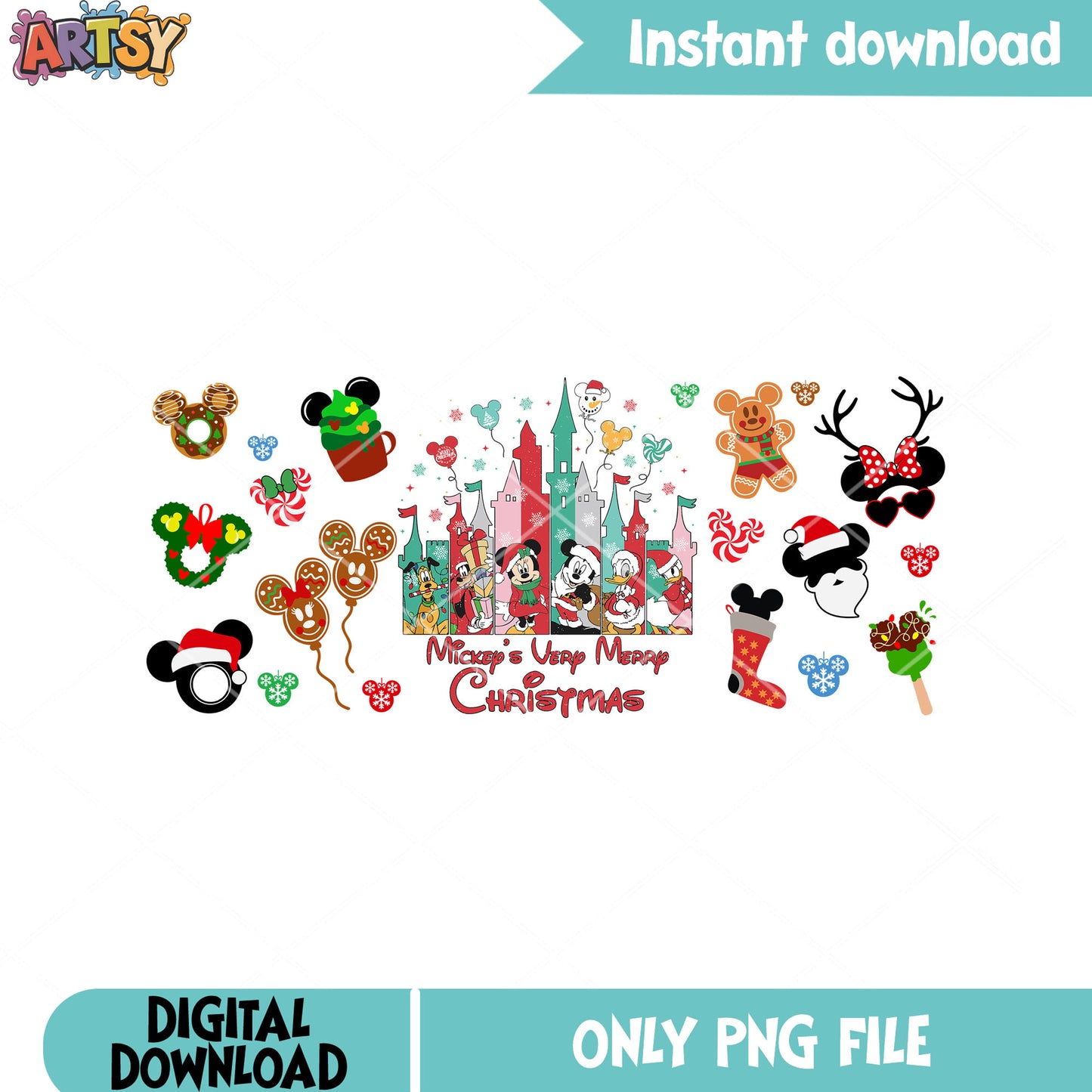 Christmas merry very castle png, mickey and friends png, santa hat png